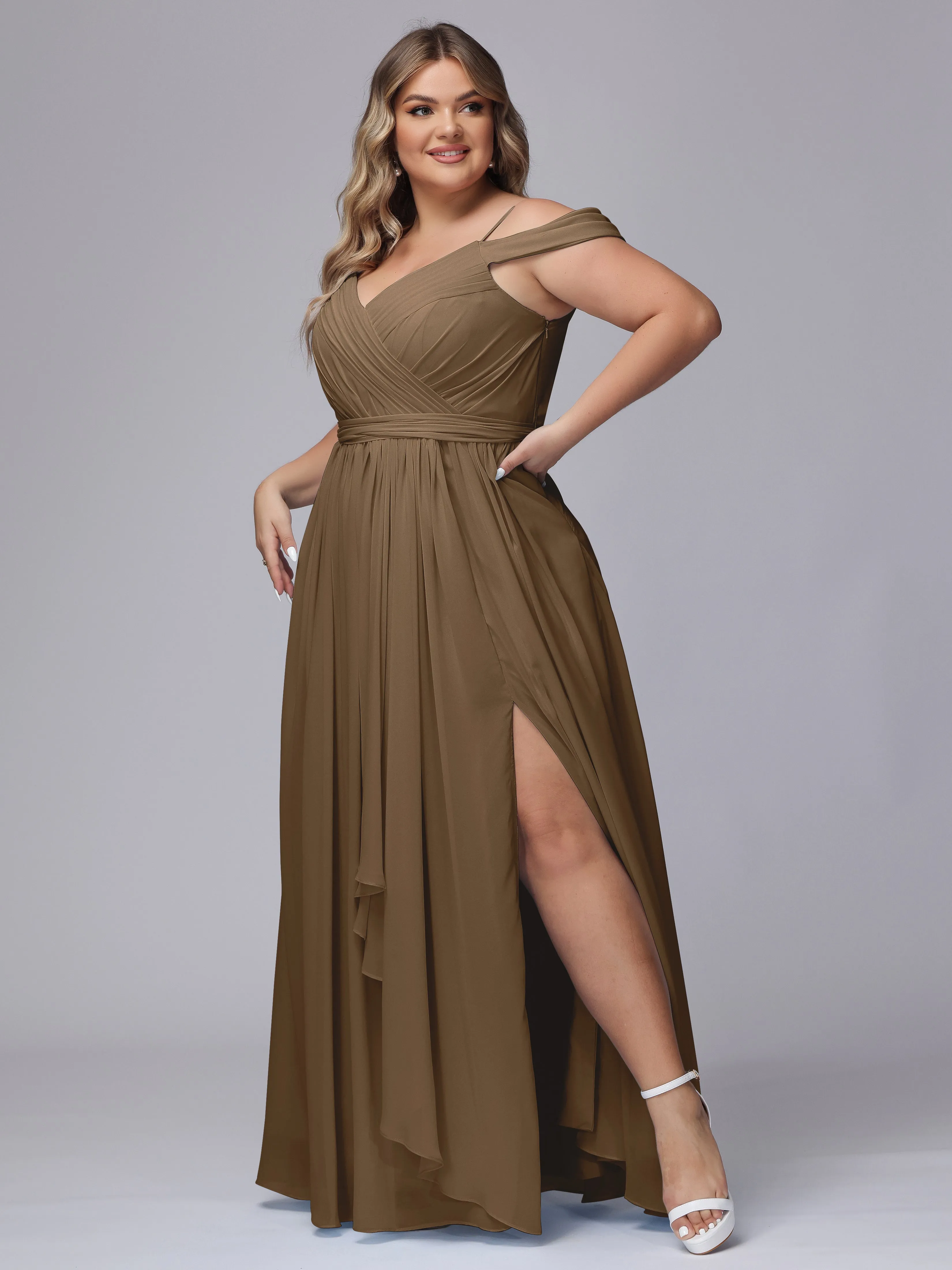 Off The Shoulder Chiffon Plus Size  Long Bridesmaid Dresses