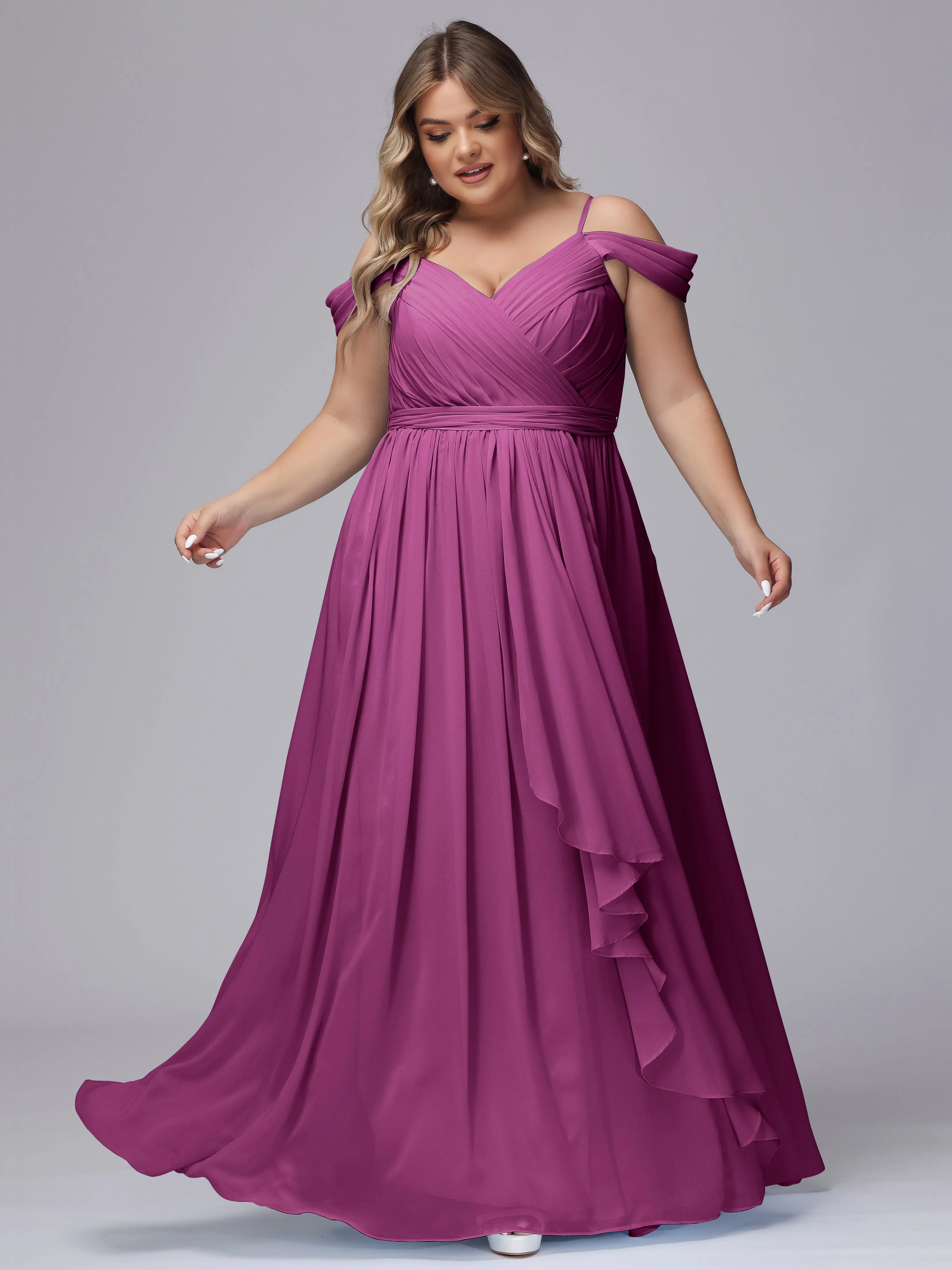 Off The Shoulder Chiffon Plus Size  Long Bridesmaid Dresses