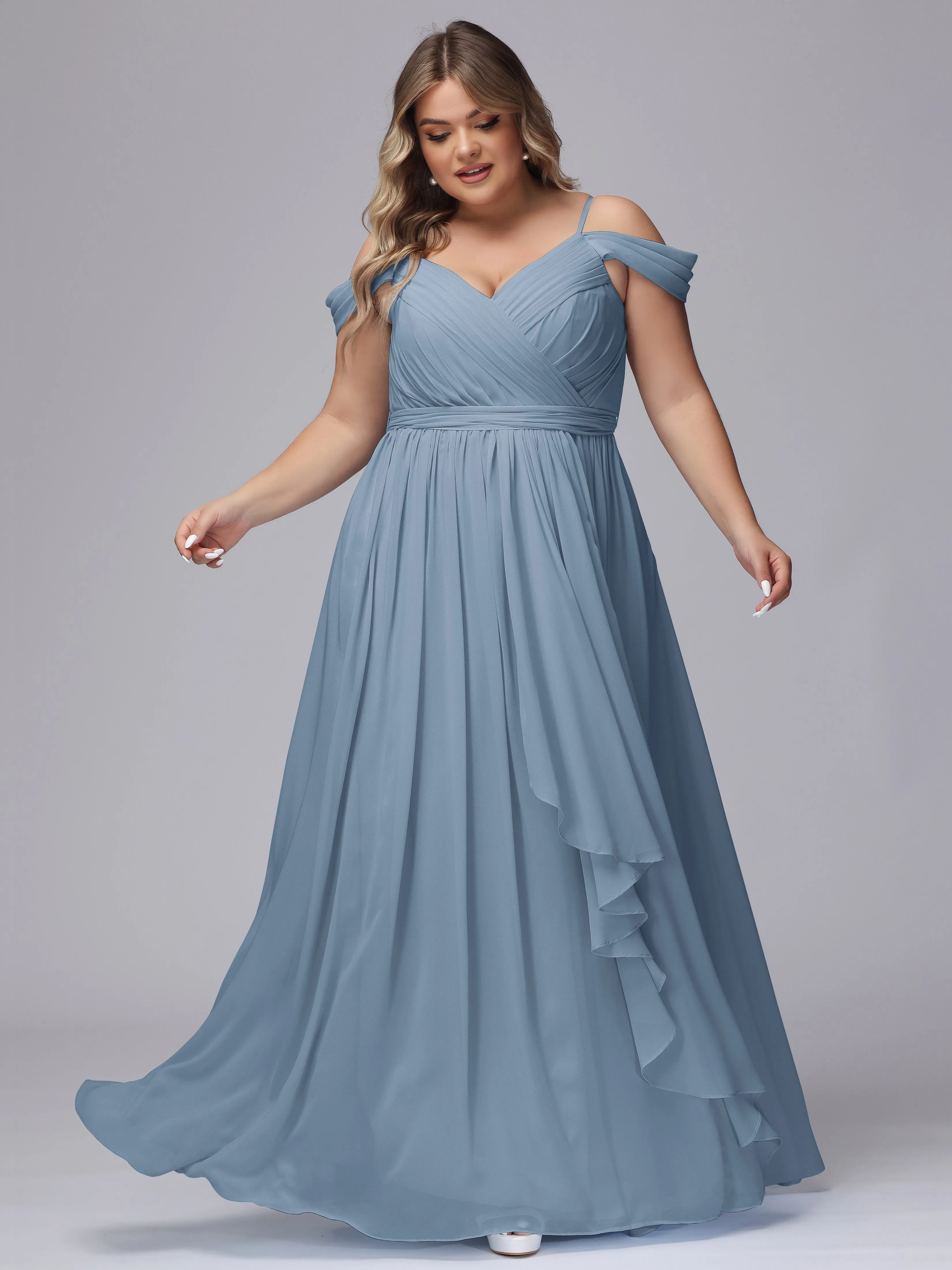 Off The Shoulder Chiffon Plus Size  Long Bridesmaid Dresses