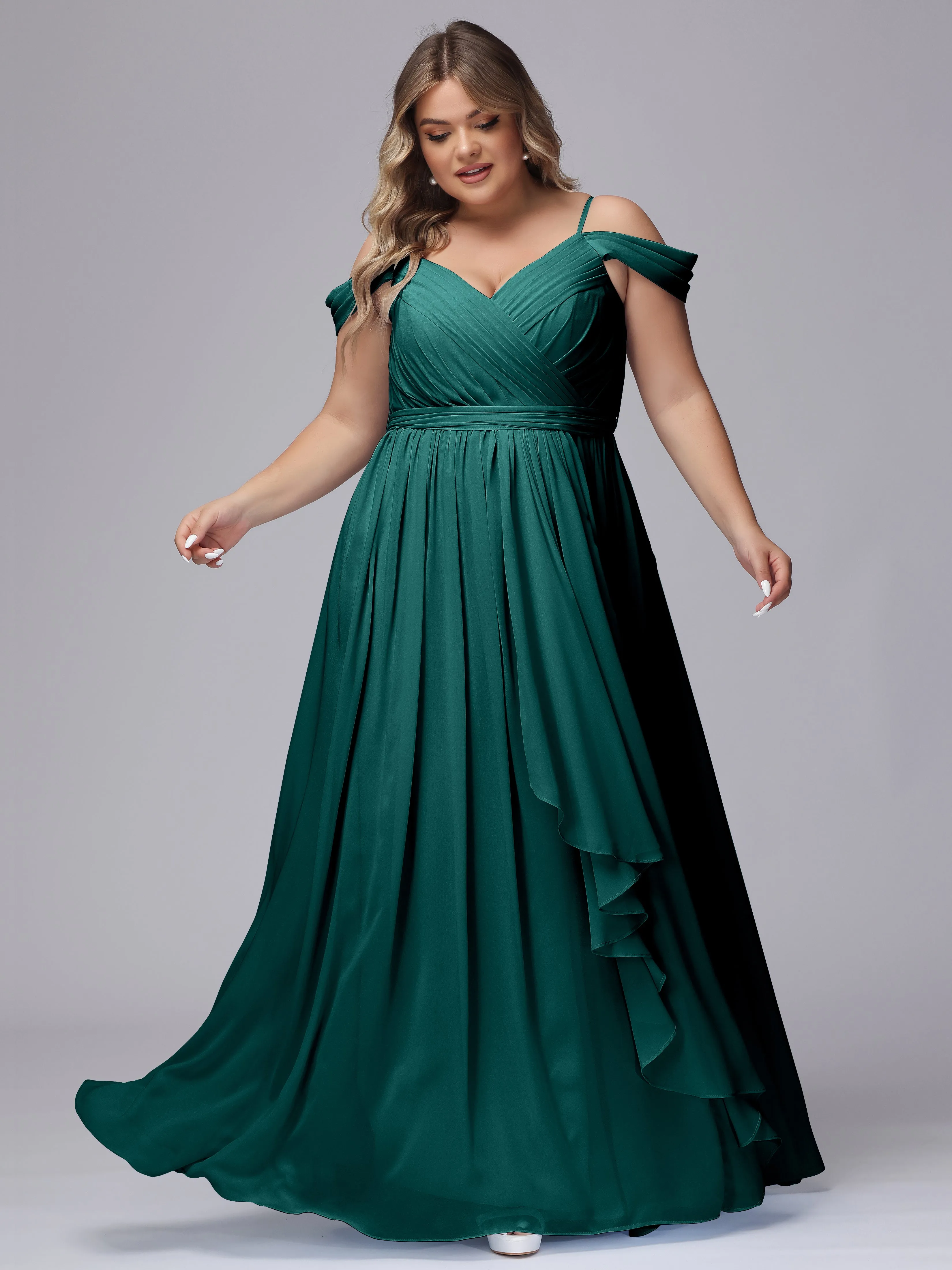 Off The Shoulder Chiffon Plus Size  Long Bridesmaid Dresses
