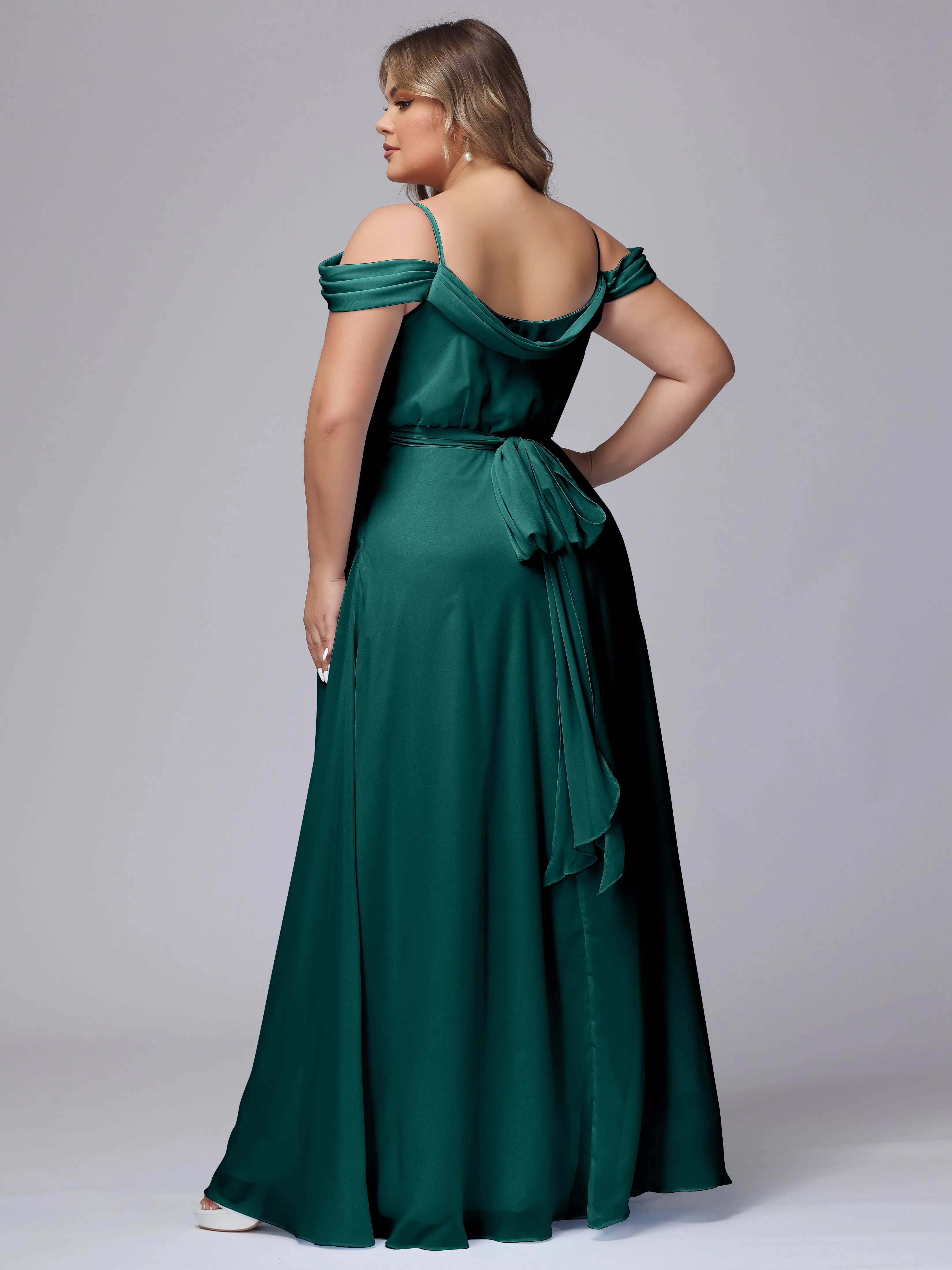 Off The Shoulder Chiffon Plus Size  Long Bridesmaid Dresses