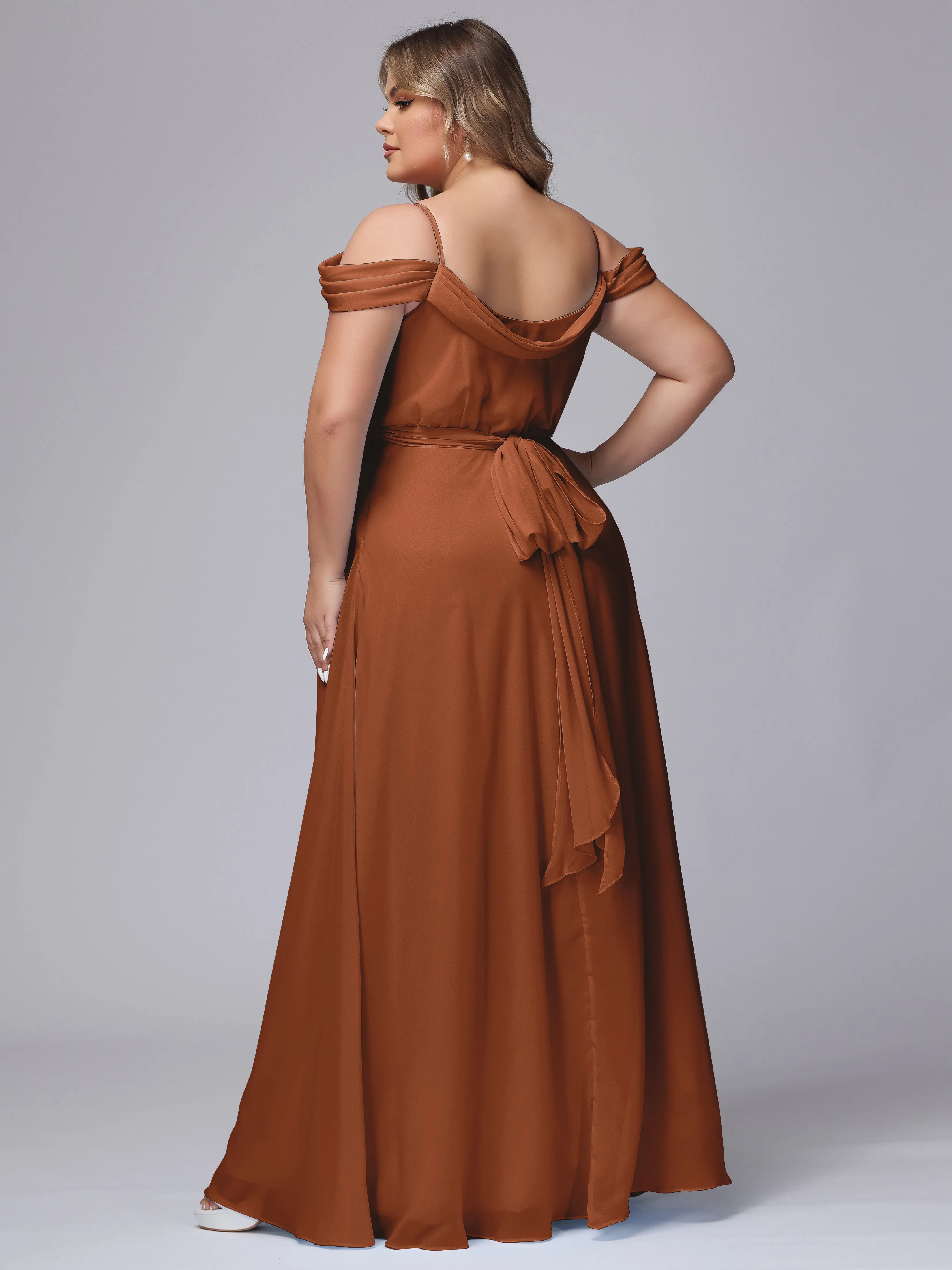 Off The Shoulder Chiffon Plus Size  Long Bridesmaid Dresses