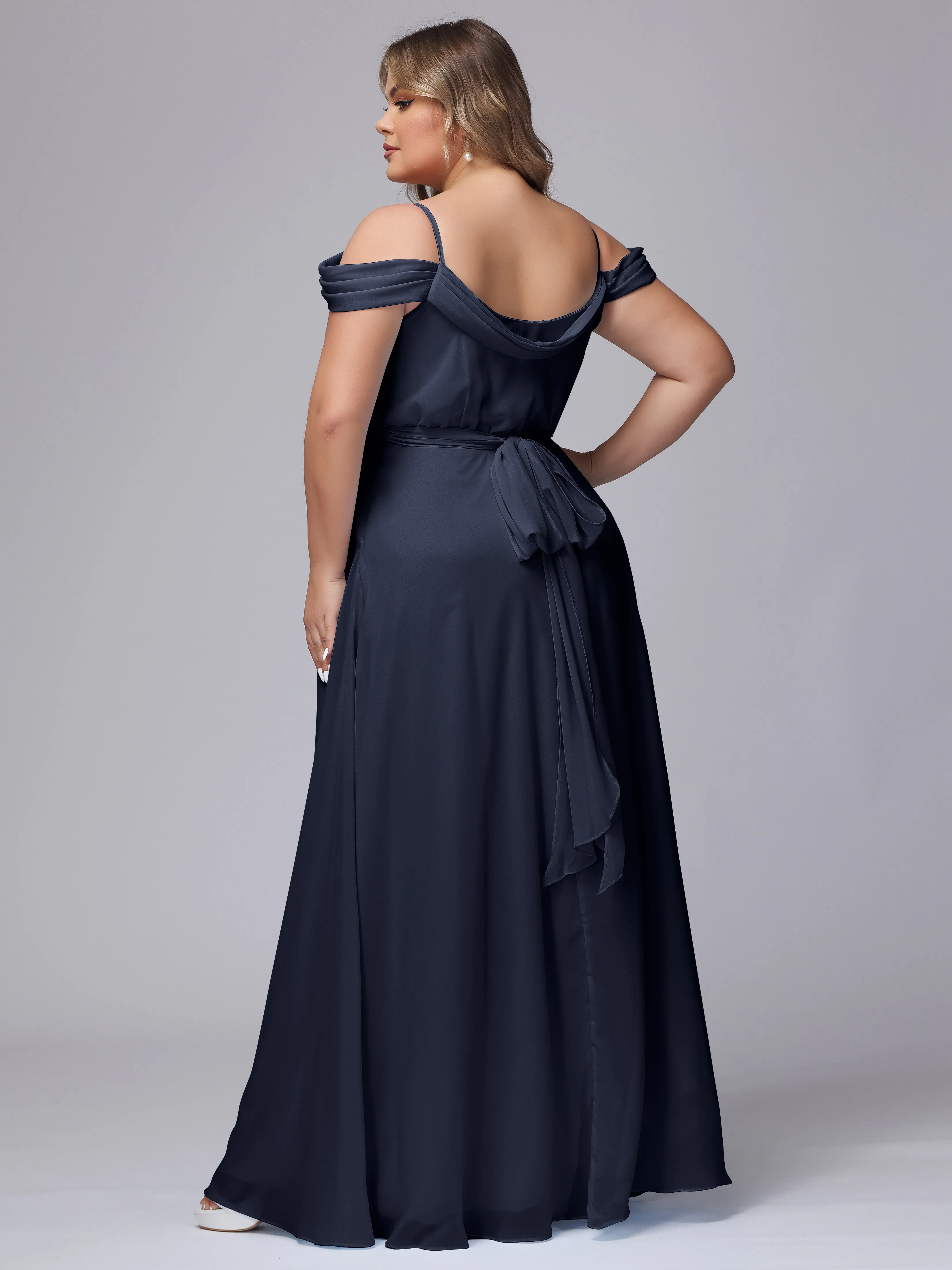 Off The Shoulder Chiffon Plus Size  Long Bridesmaid Dresses
