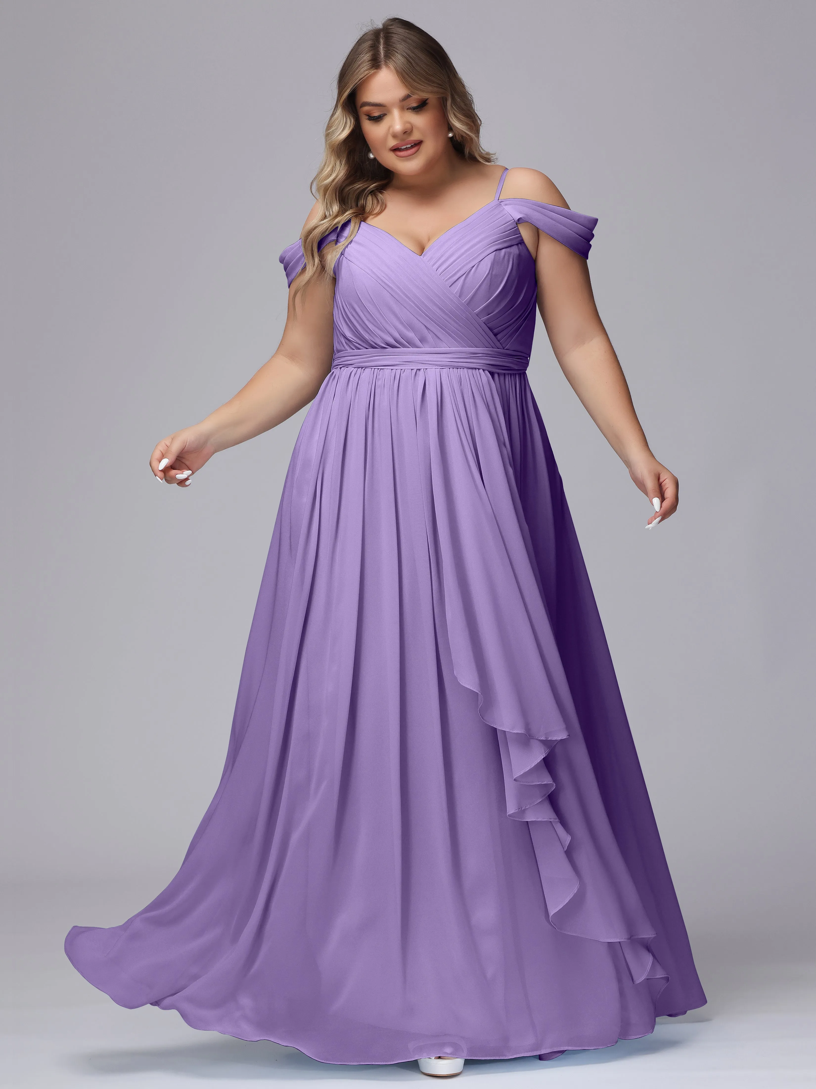 Off The Shoulder Chiffon Plus Size  Long Bridesmaid Dresses