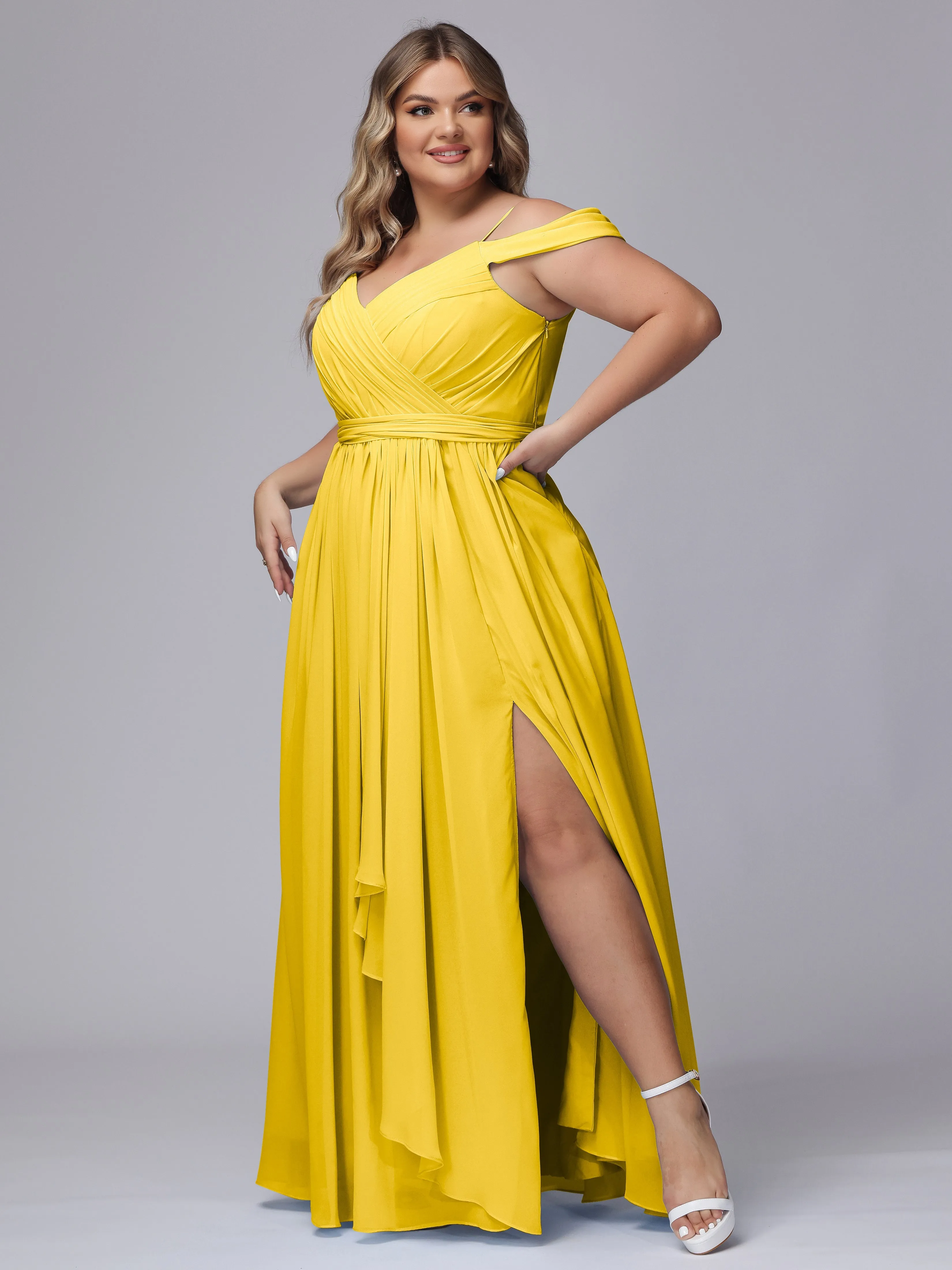 Off The Shoulder Chiffon Plus Size  Long Bridesmaid Dresses