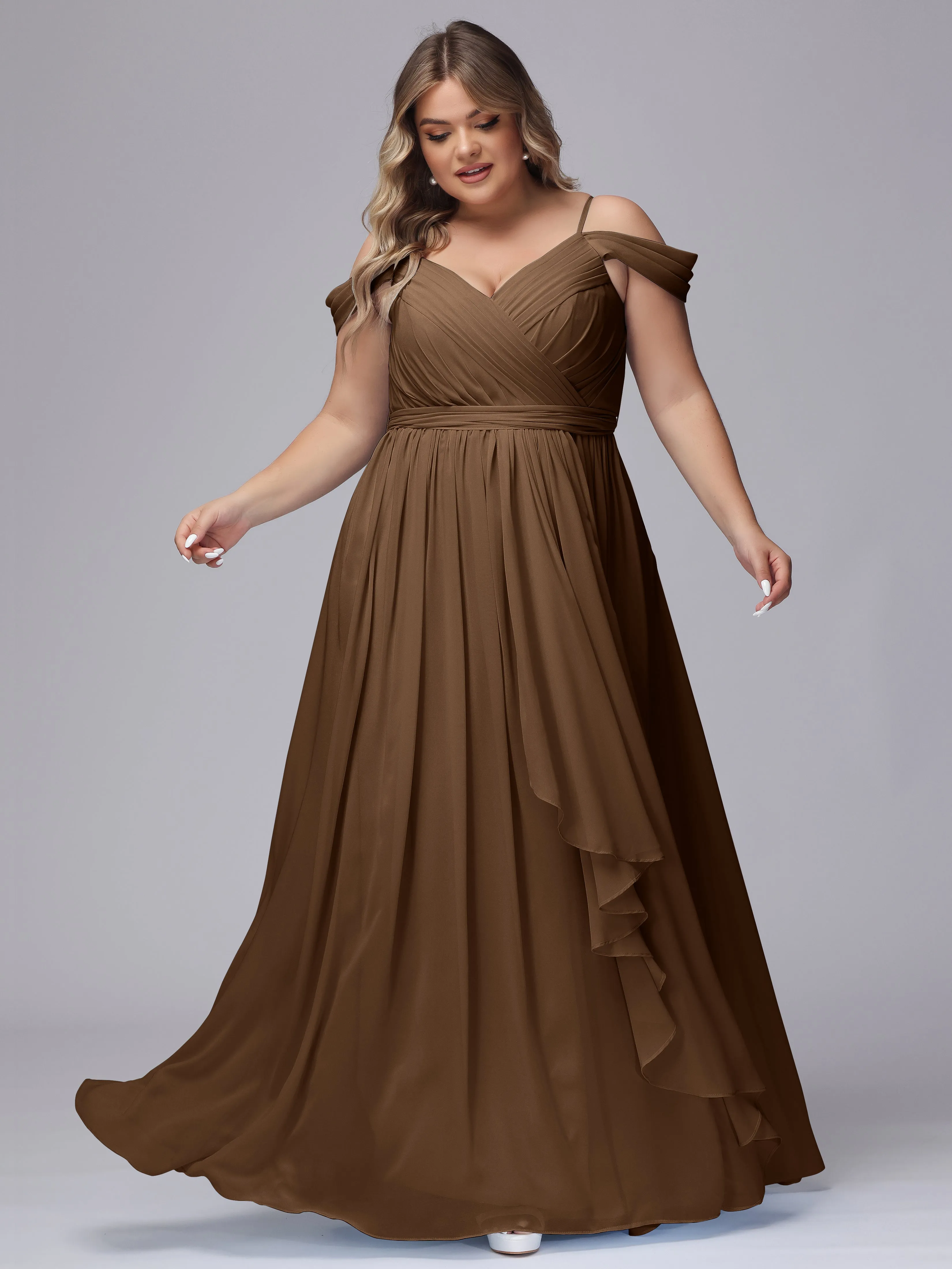 Off The Shoulder Chiffon Plus Size  Long Bridesmaid Dresses