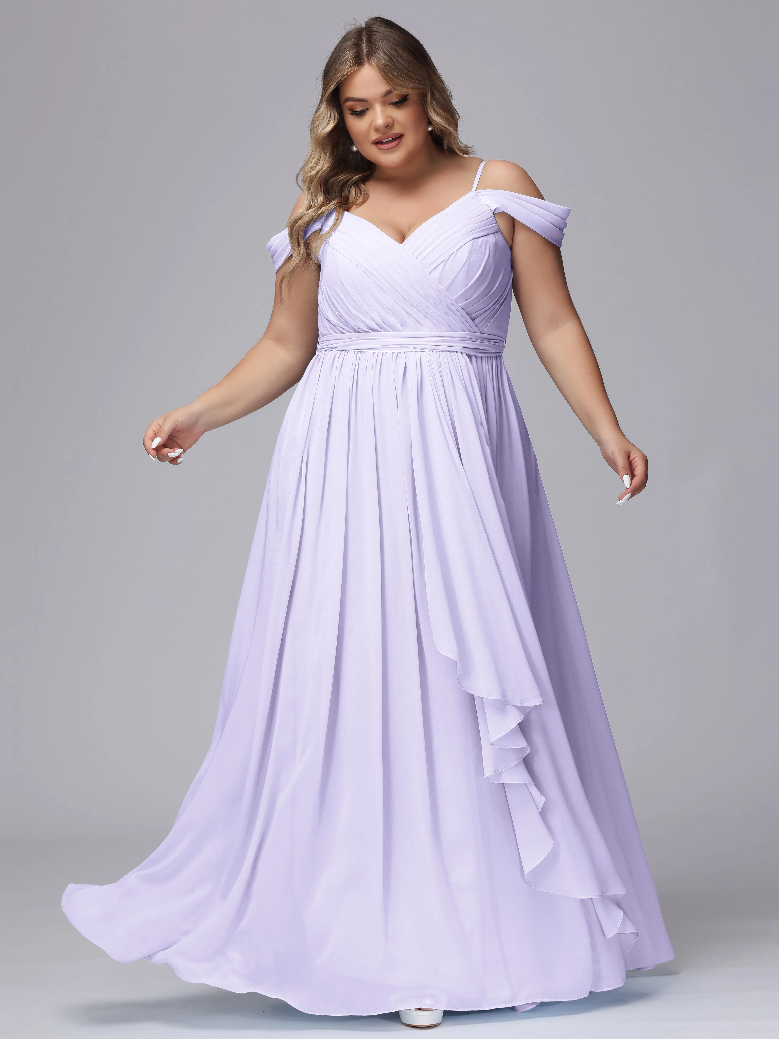 Off The Shoulder Chiffon Plus Size  Long Bridesmaid Dresses