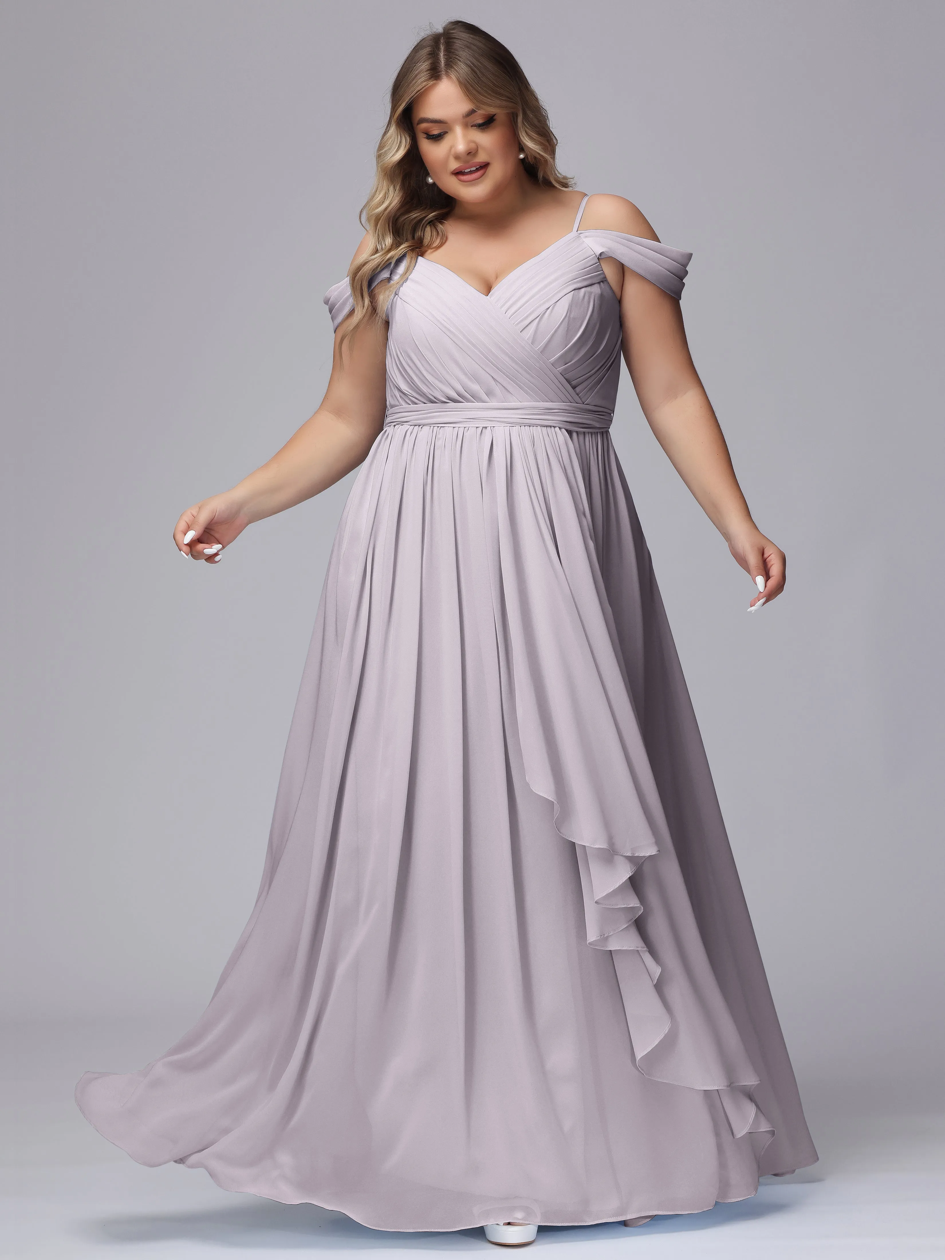 Off The Shoulder Chiffon Plus Size  Long Bridesmaid Dresses