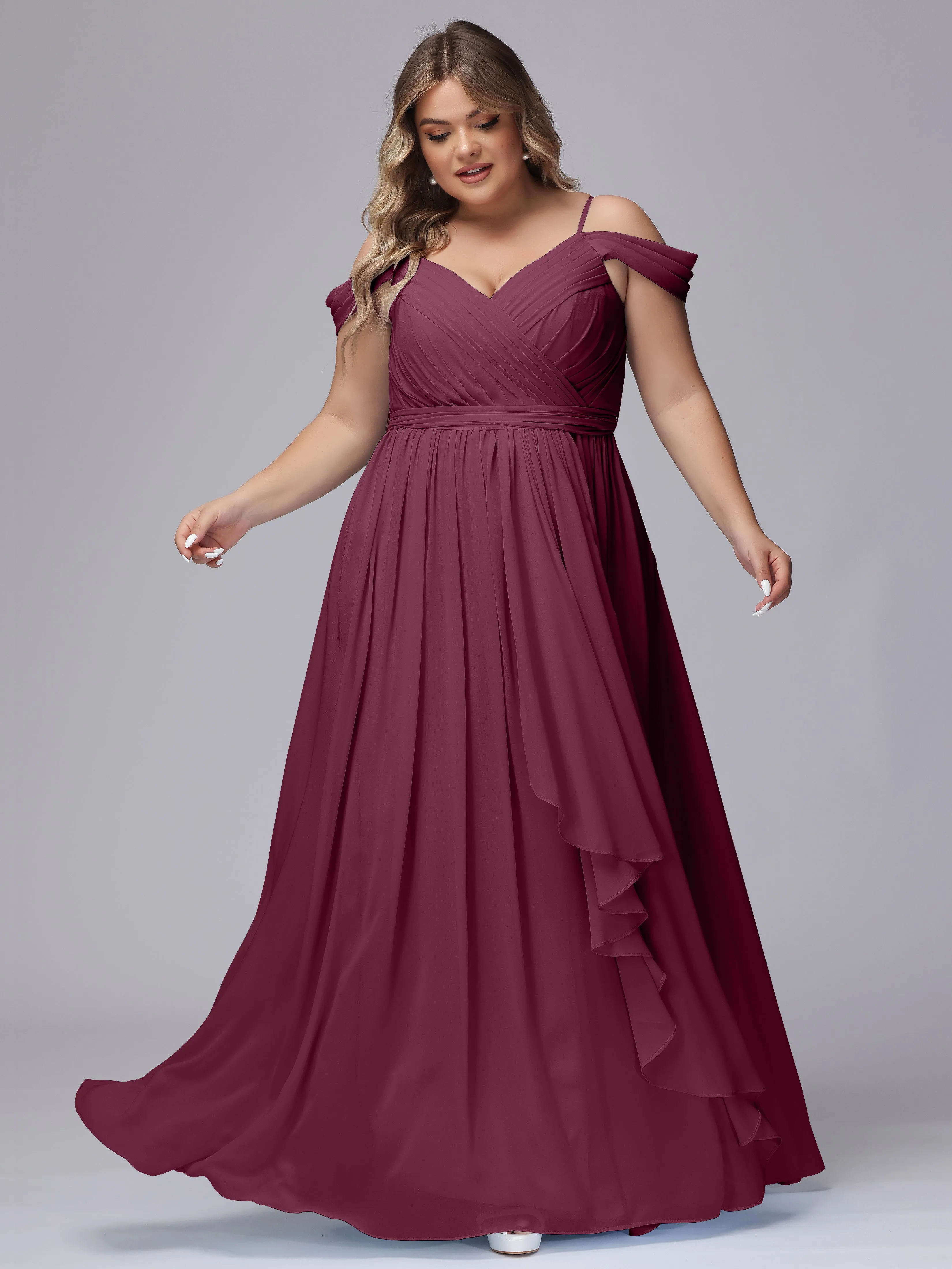 Off The Shoulder Chiffon Plus Size  Long Bridesmaid Dresses