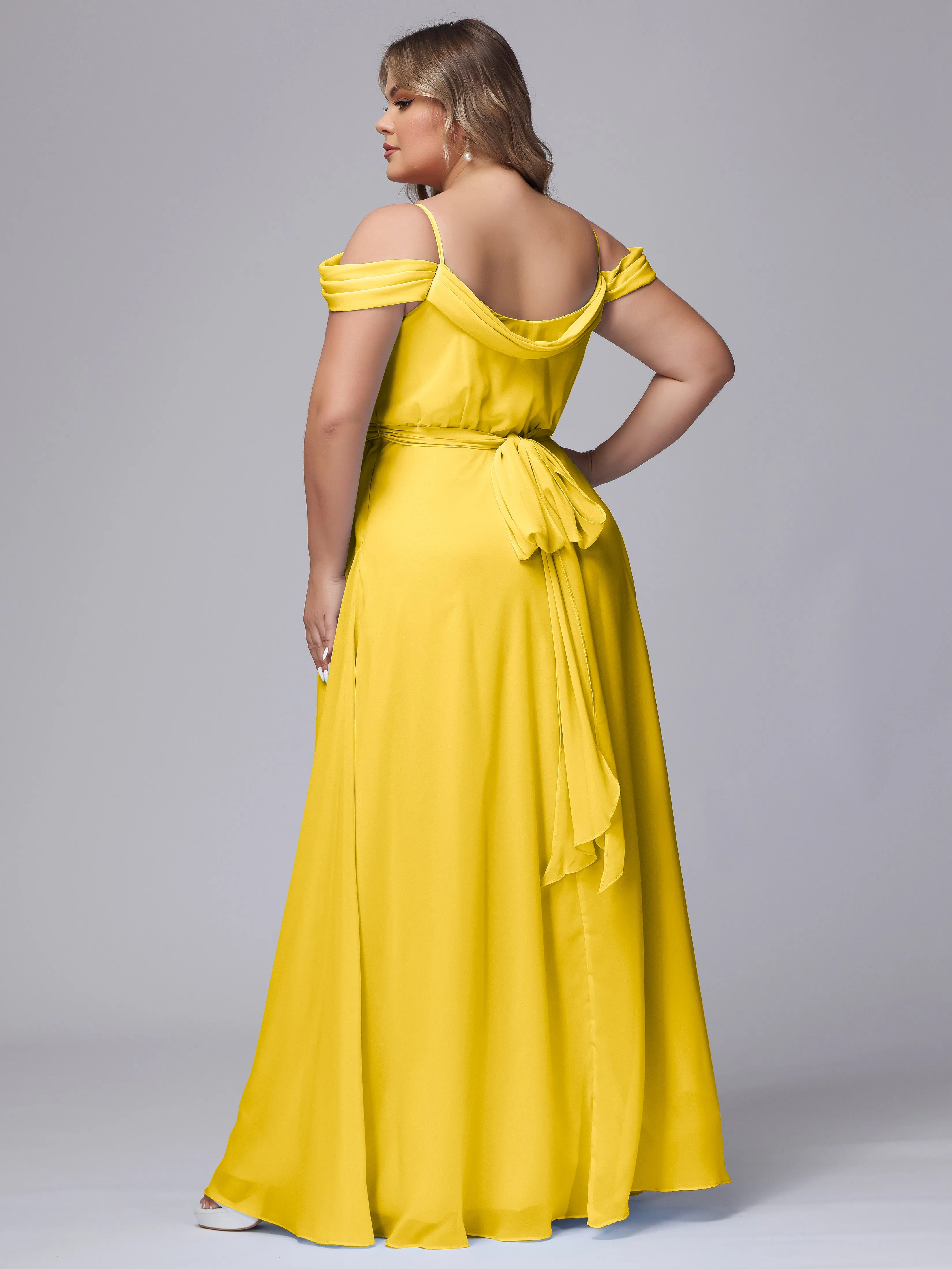 Off The Shoulder Chiffon Plus Size  Long Bridesmaid Dresses
