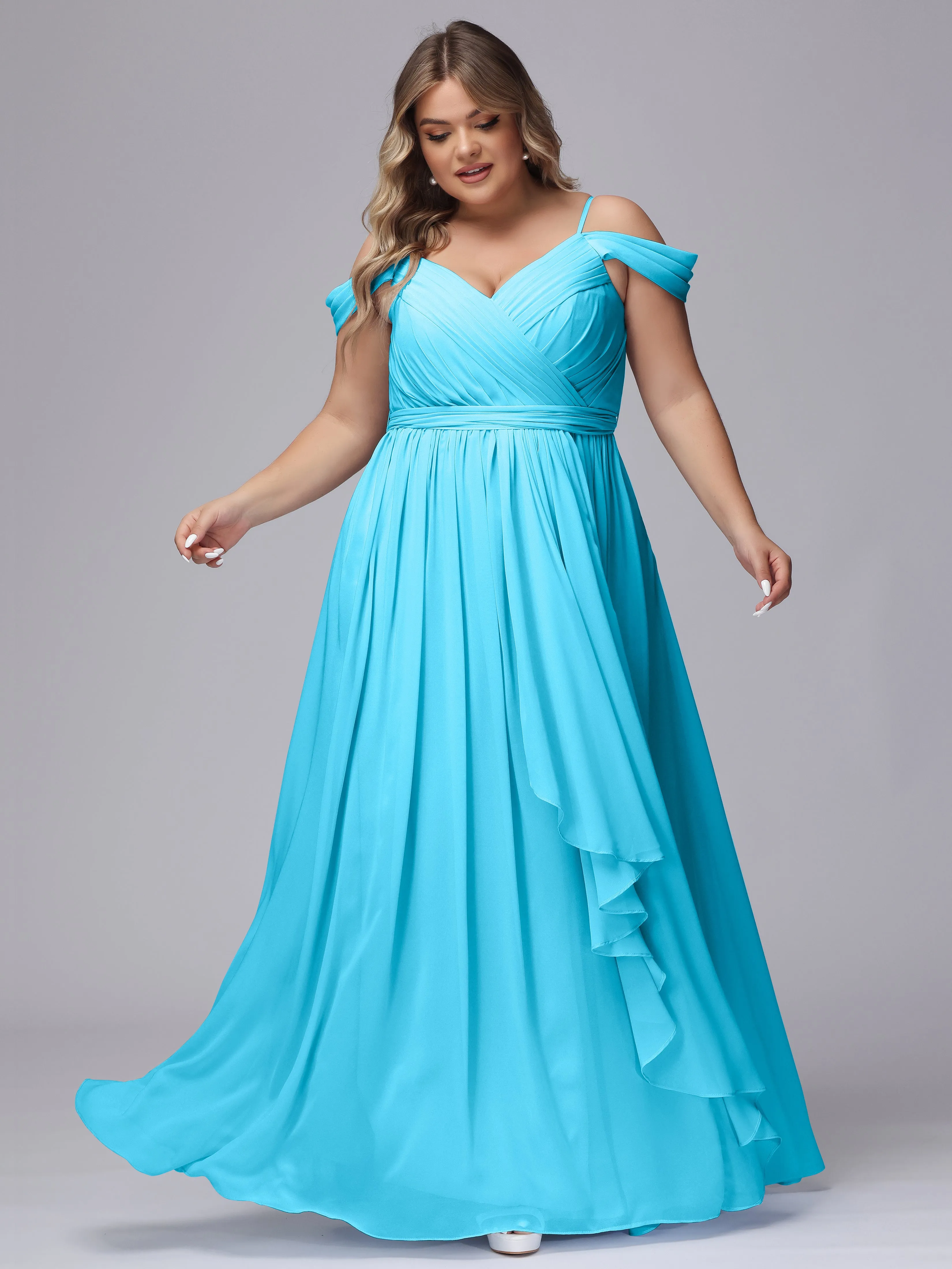 Off The Shoulder Chiffon Plus Size  Long Bridesmaid Dresses