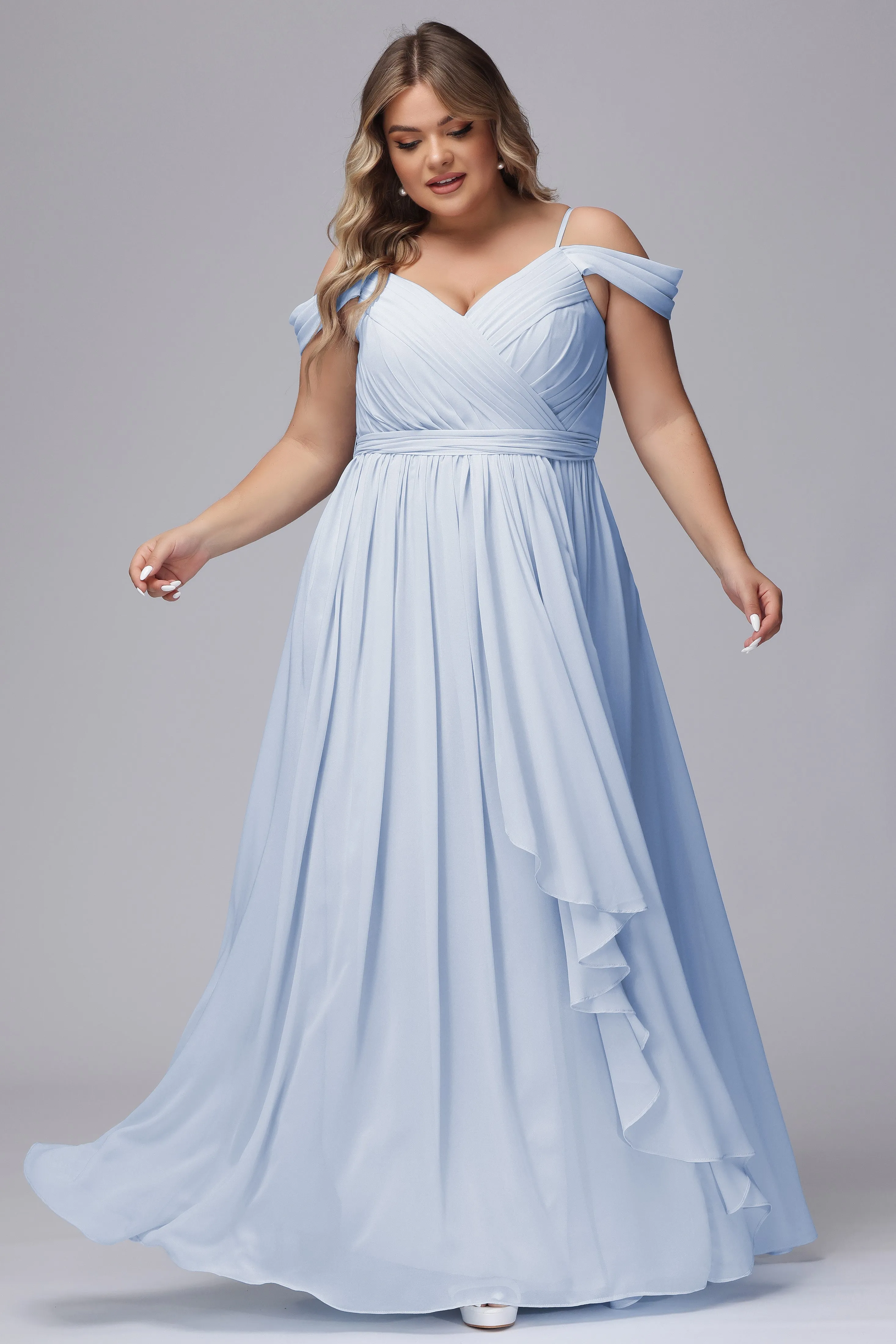 Off The Shoulder Chiffon Plus Size  Long Bridesmaid Dresses