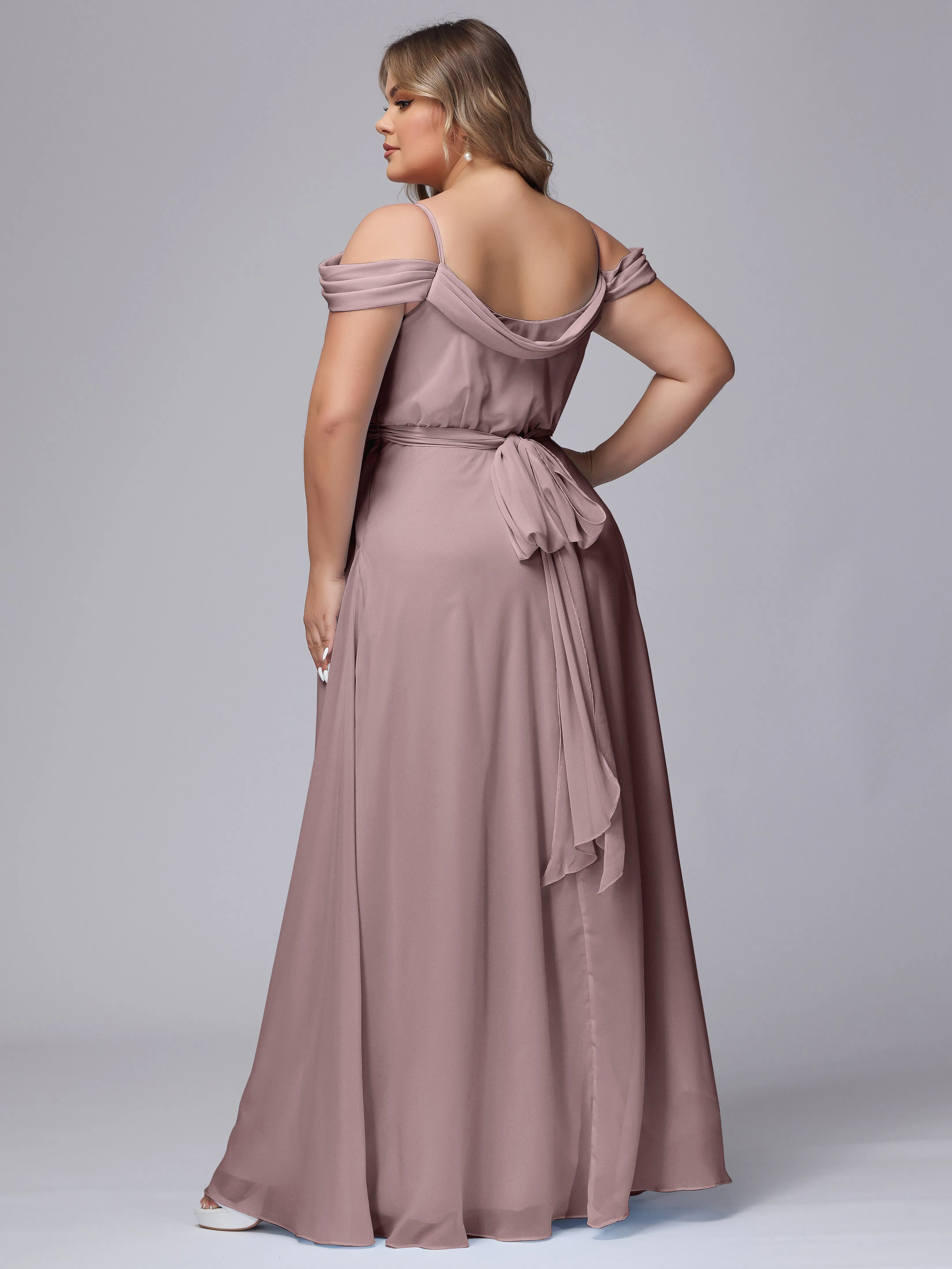 Off The Shoulder Chiffon Plus Size  Long Bridesmaid Dresses