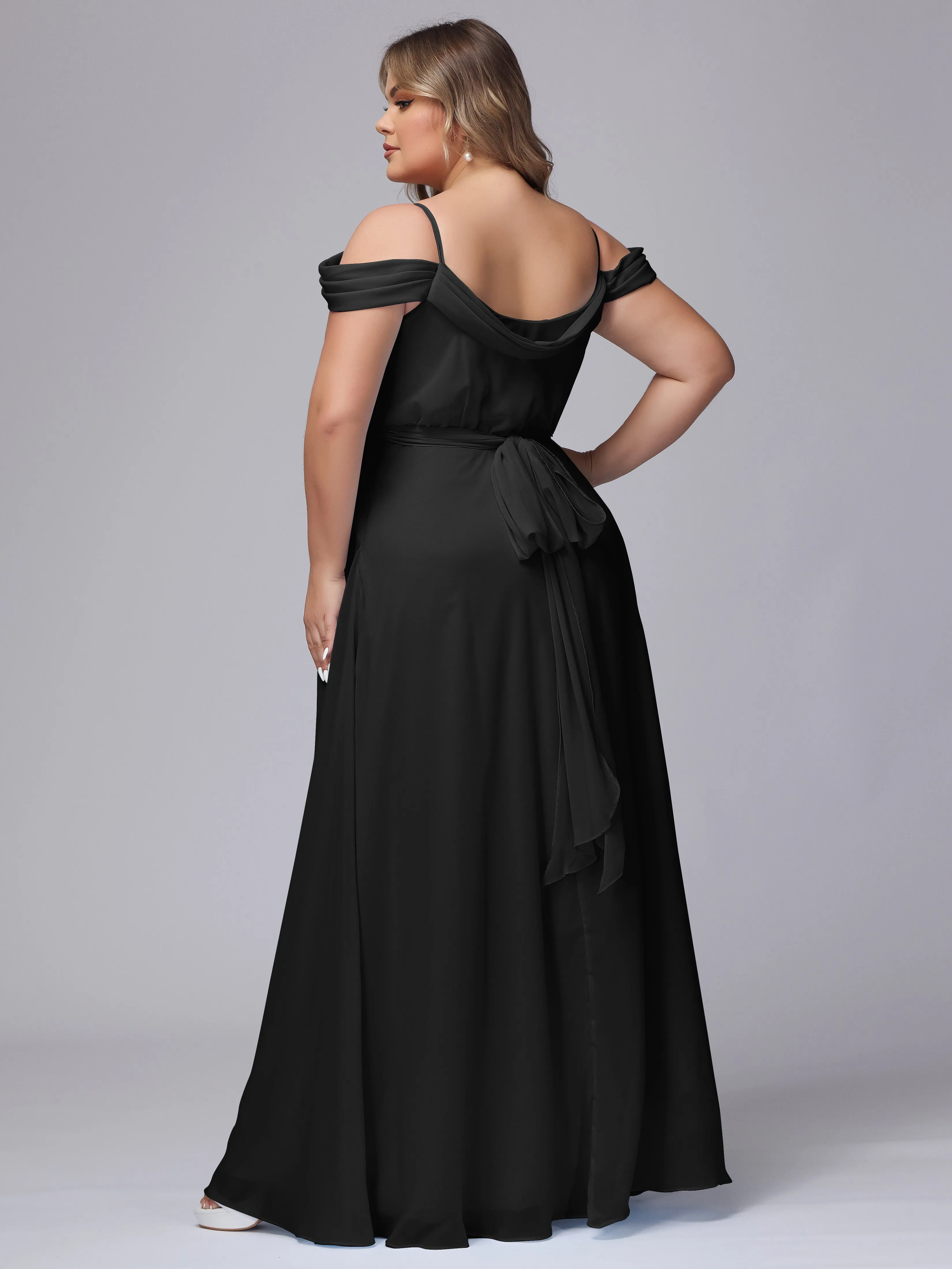 Off The Shoulder Chiffon Plus Size  Long Bridesmaid Dresses