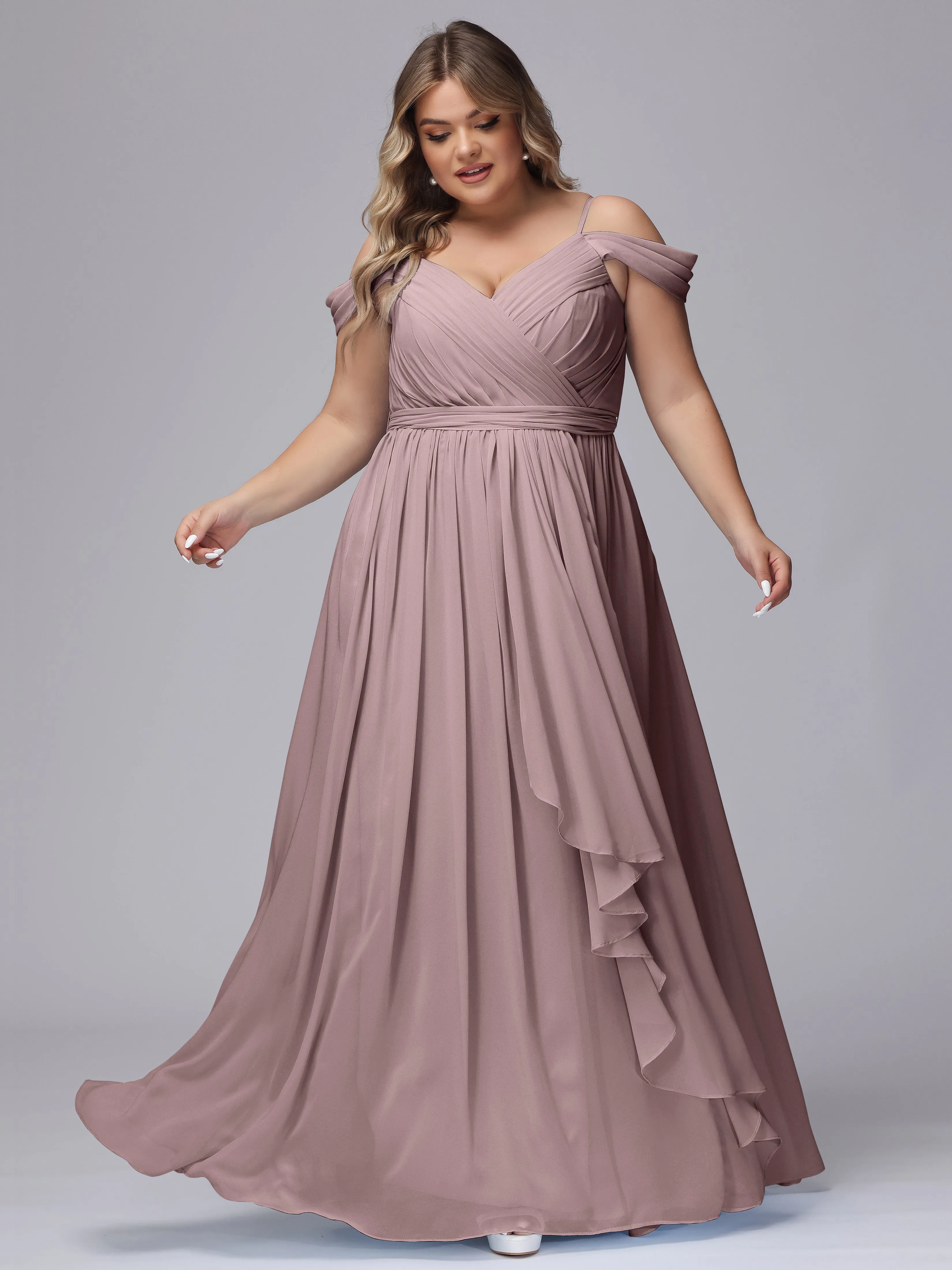 Off The Shoulder Chiffon Plus Size  Long Bridesmaid Dresses