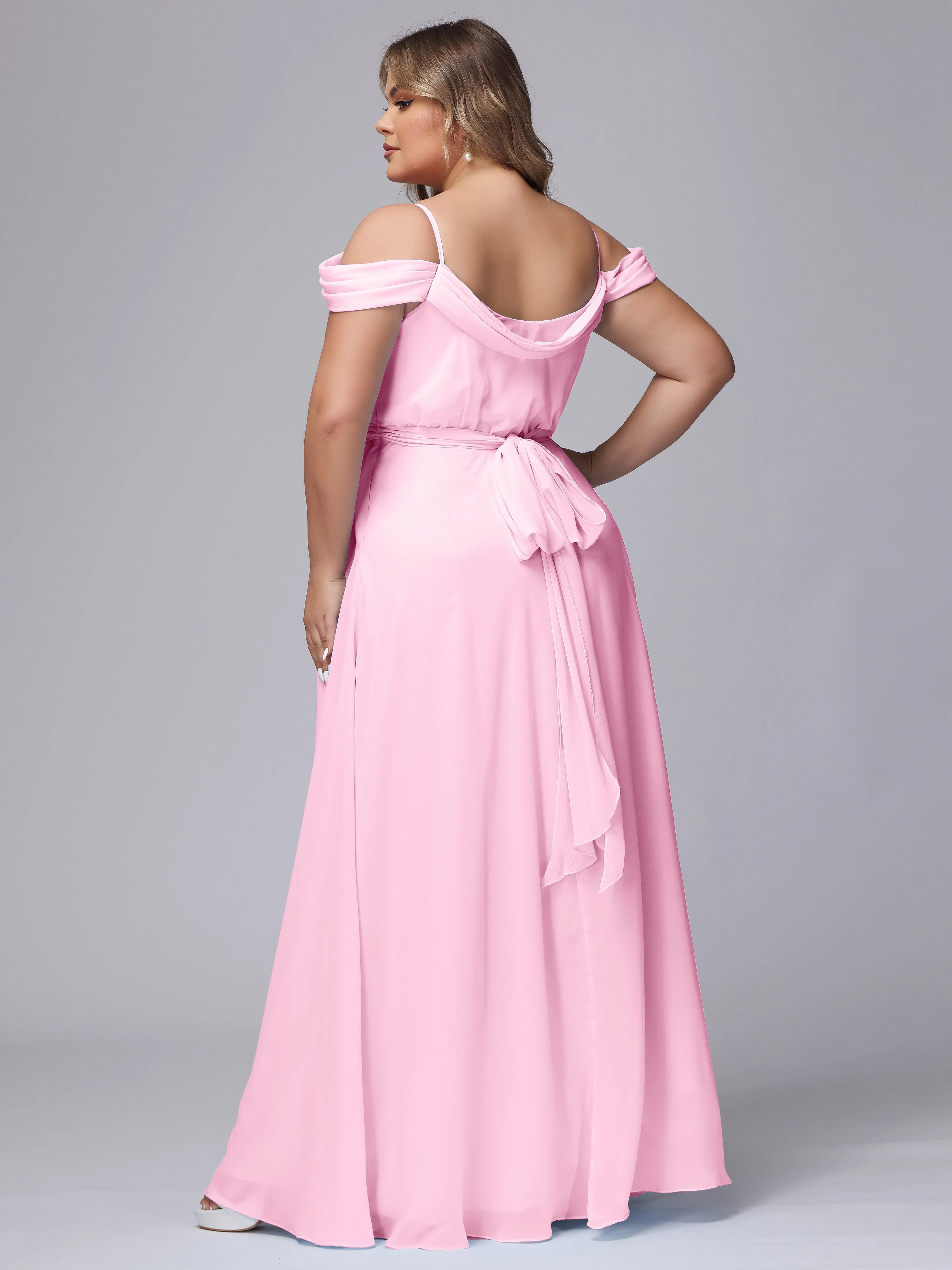 Off The Shoulder Chiffon Plus Size  Long Bridesmaid Dresses