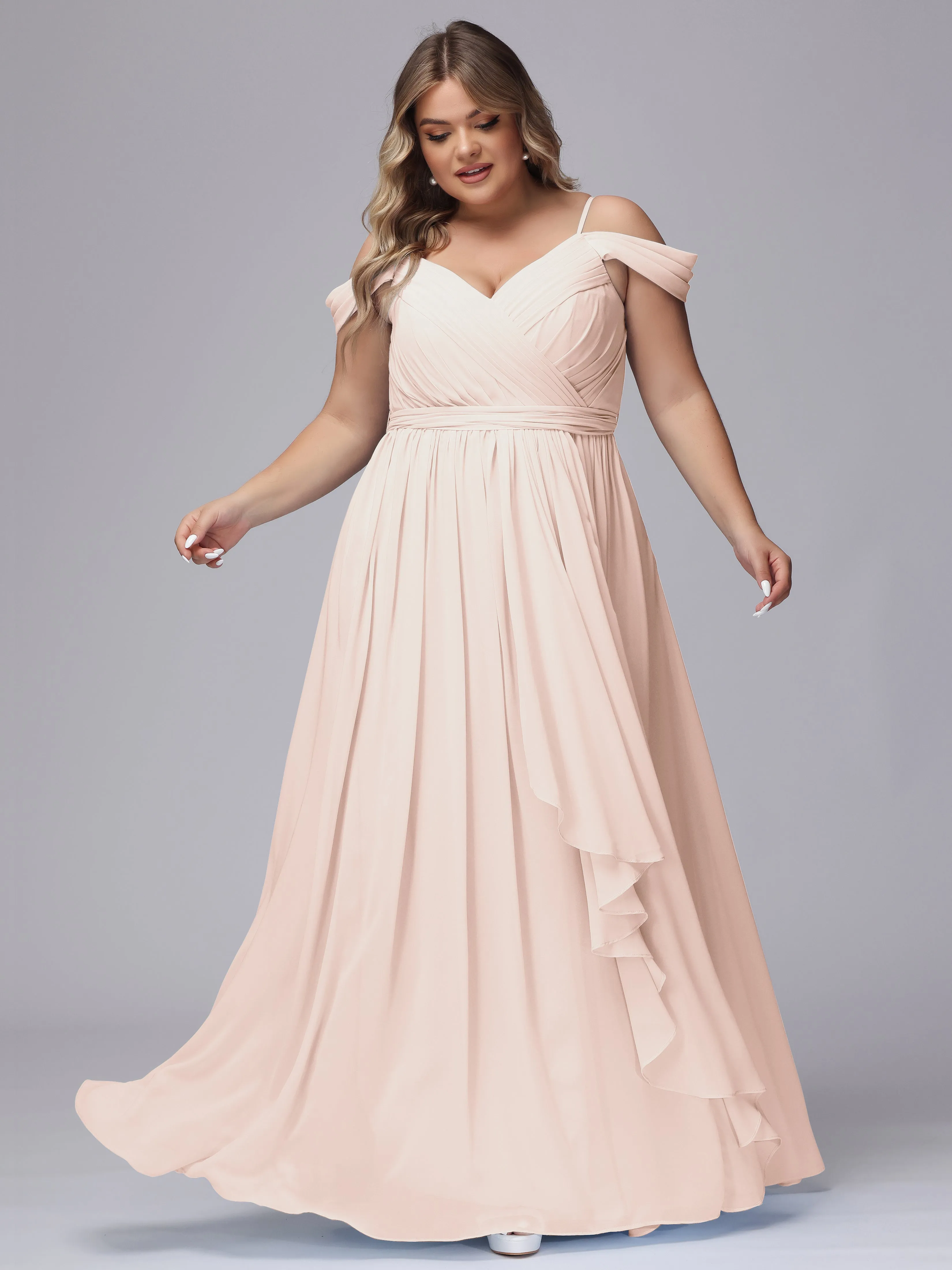 Off The Shoulder Chiffon Plus Size  Long Bridesmaid Dresses