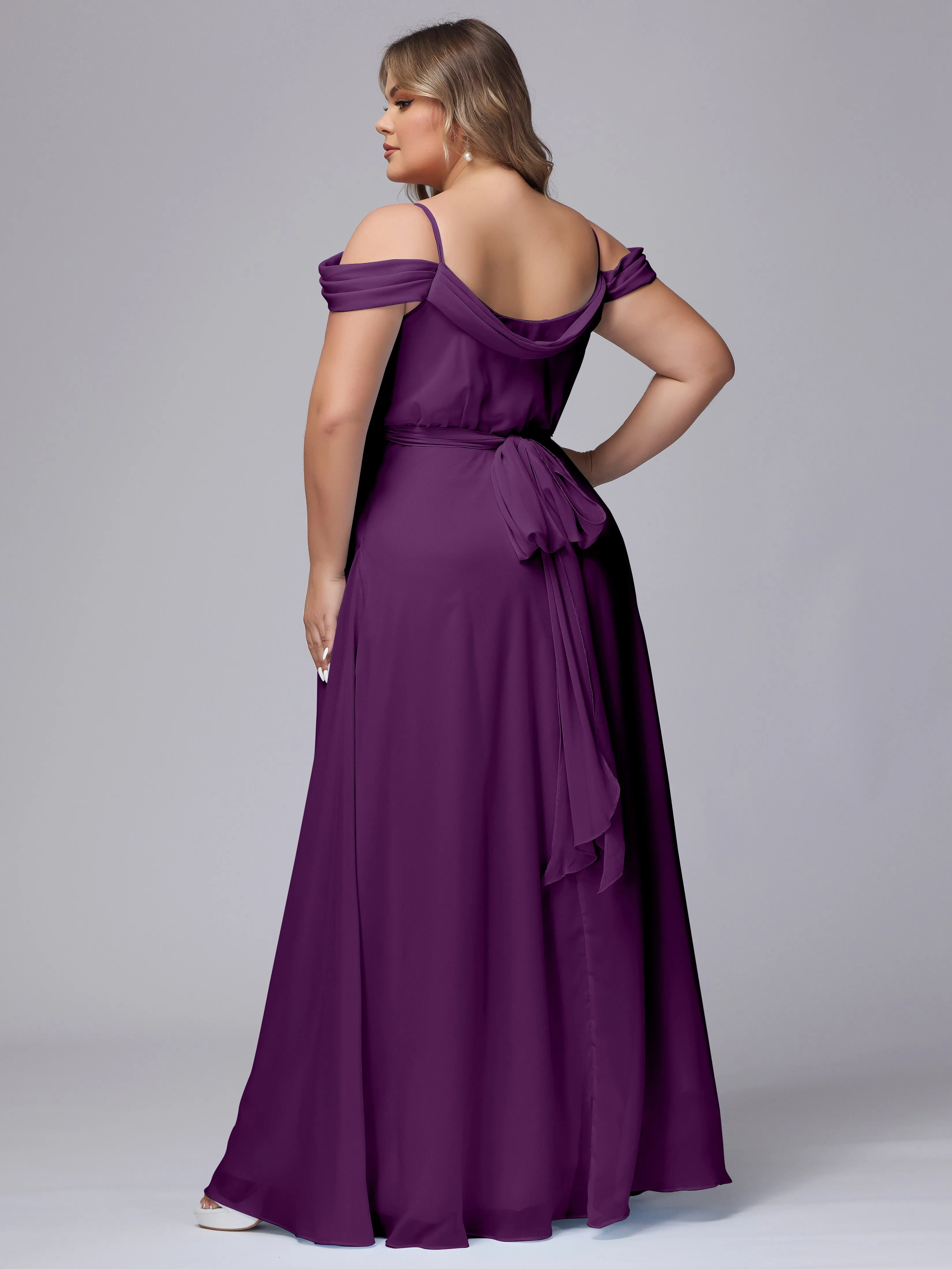 Off The Shoulder Chiffon Plus Size  Long Bridesmaid Dresses