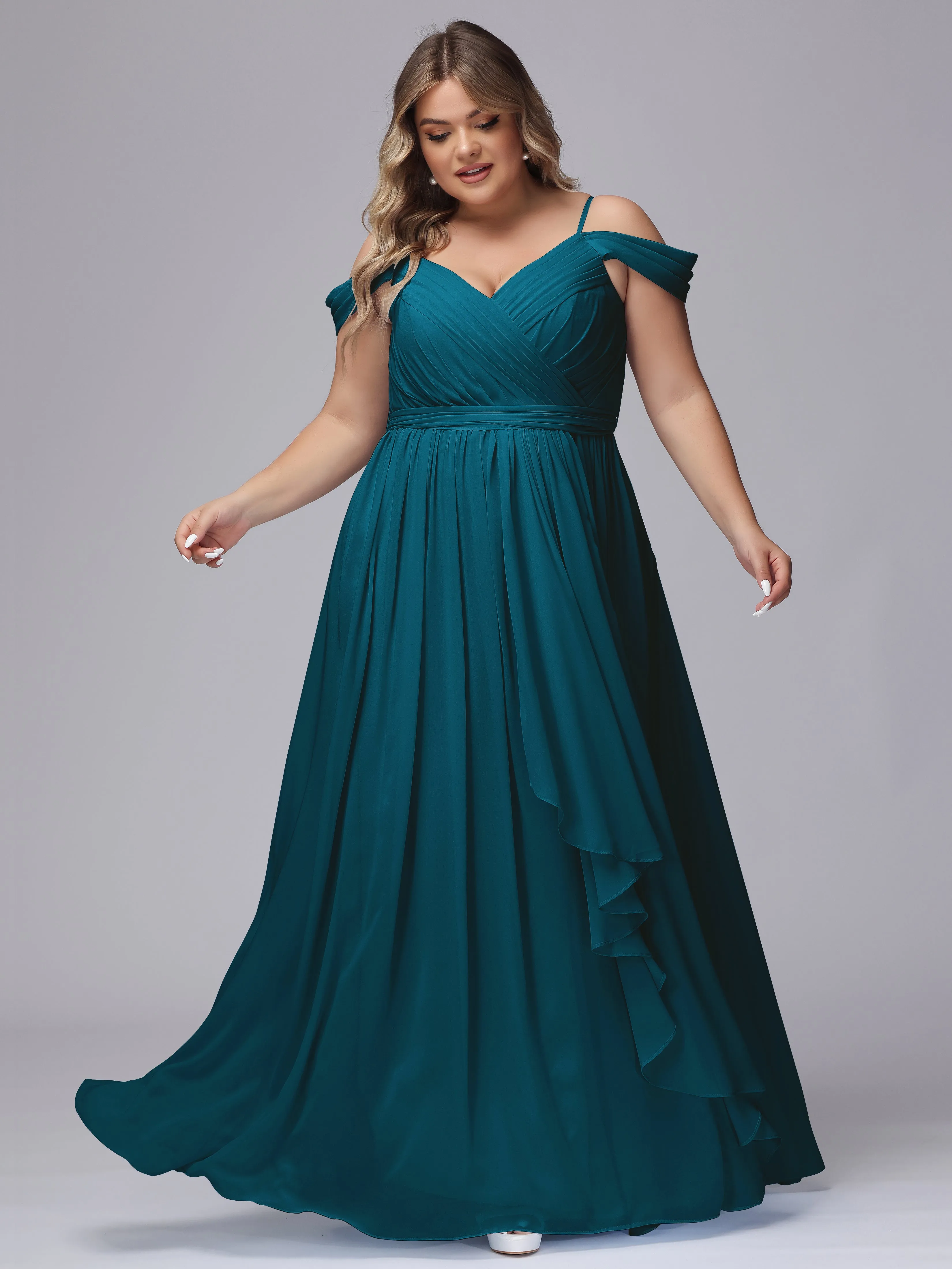Off The Shoulder Chiffon Plus Size  Long Bridesmaid Dresses