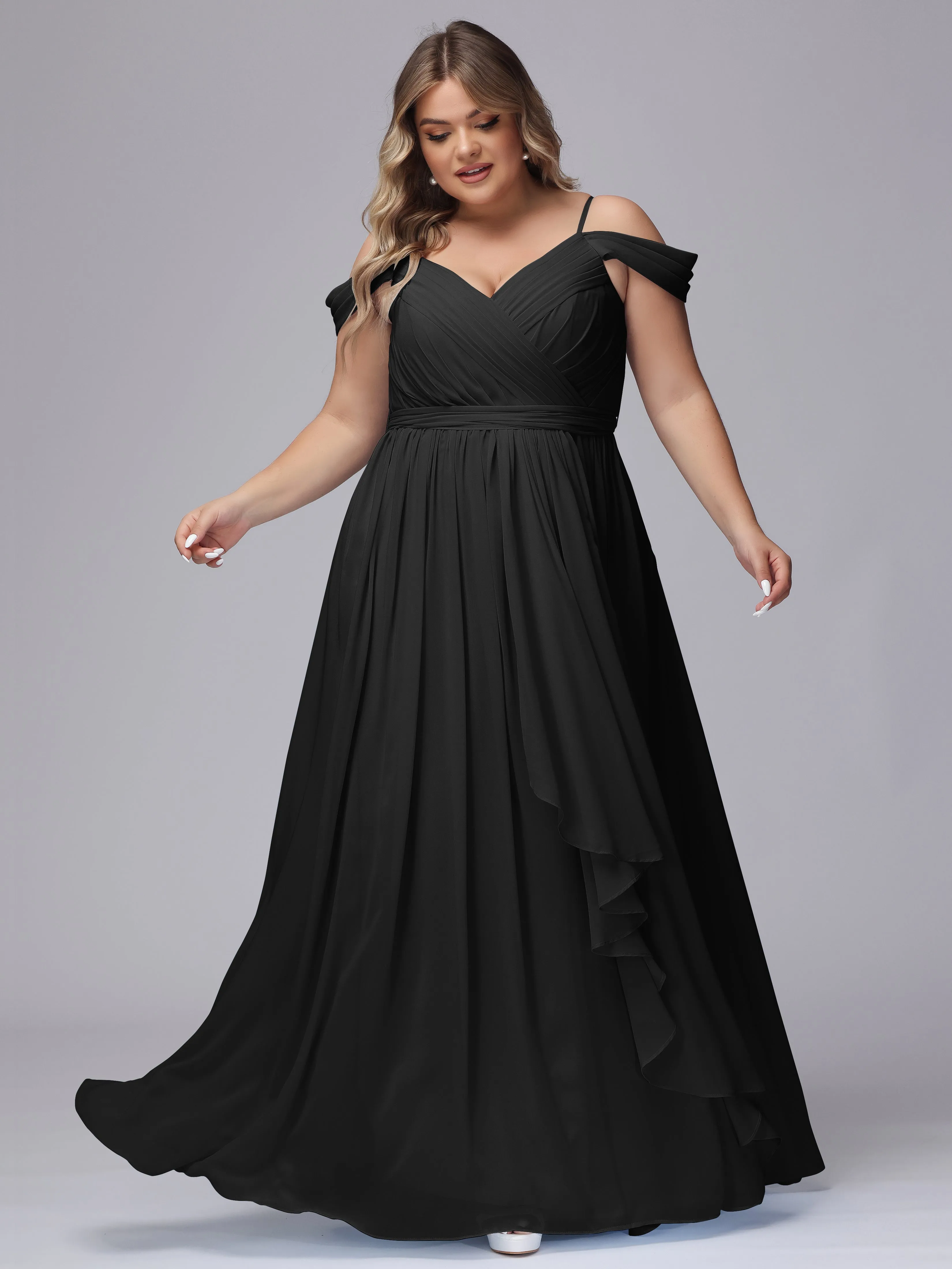 Off The Shoulder Chiffon Plus Size  Long Bridesmaid Dresses