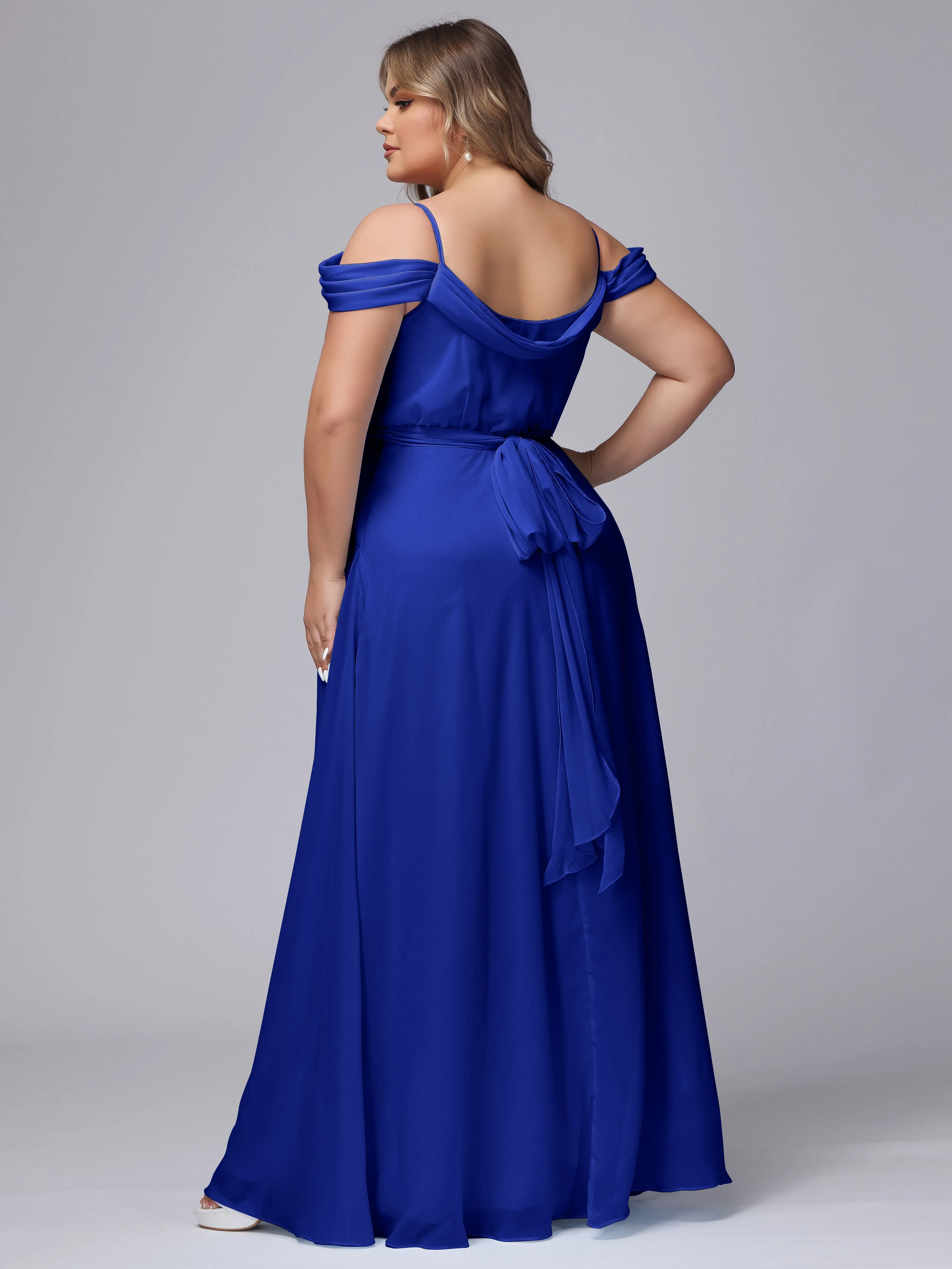 Off The Shoulder Chiffon Plus Size  Long Bridesmaid Dresses
