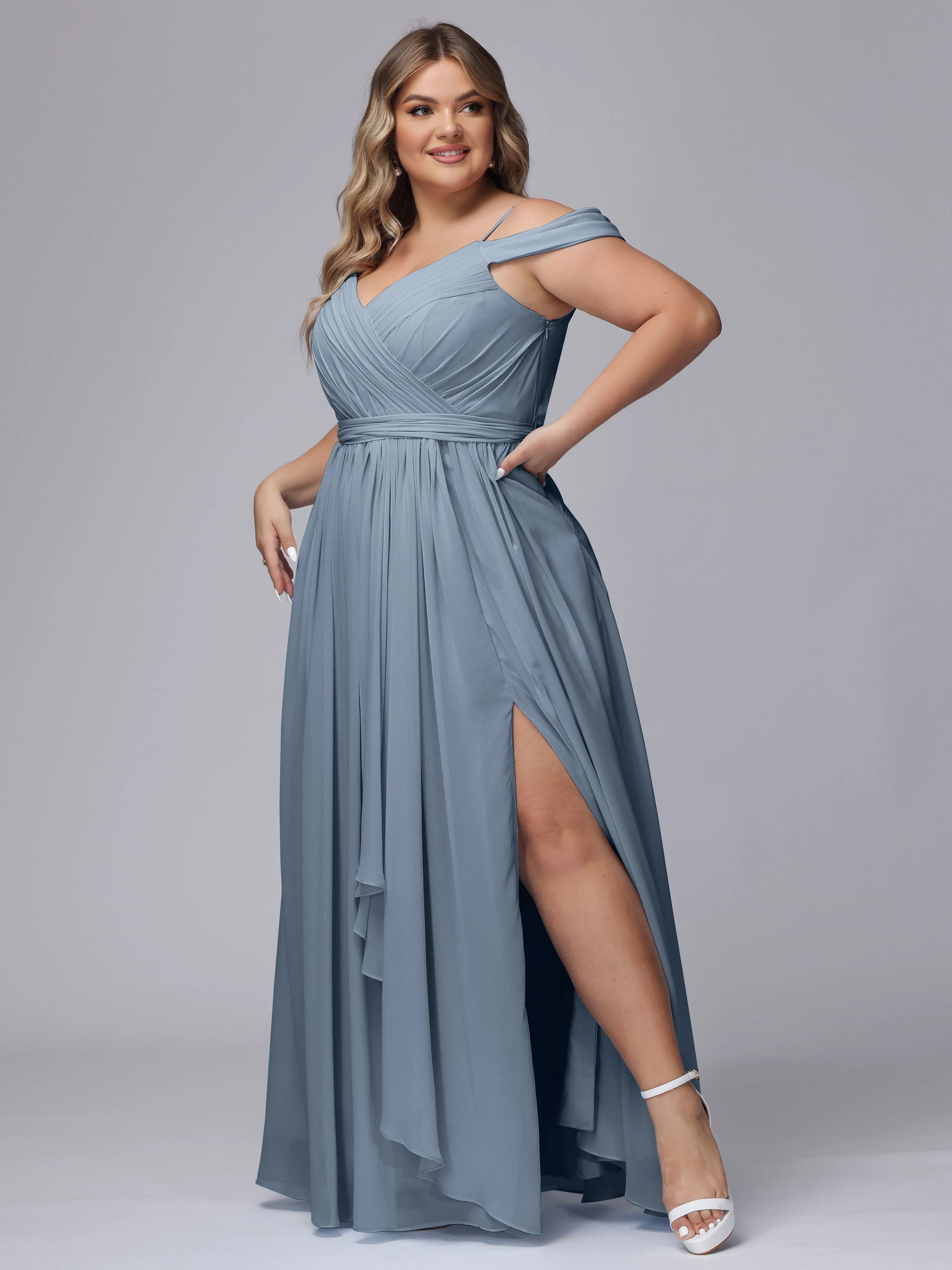 Off The Shoulder Chiffon Plus Size  Long Bridesmaid Dresses