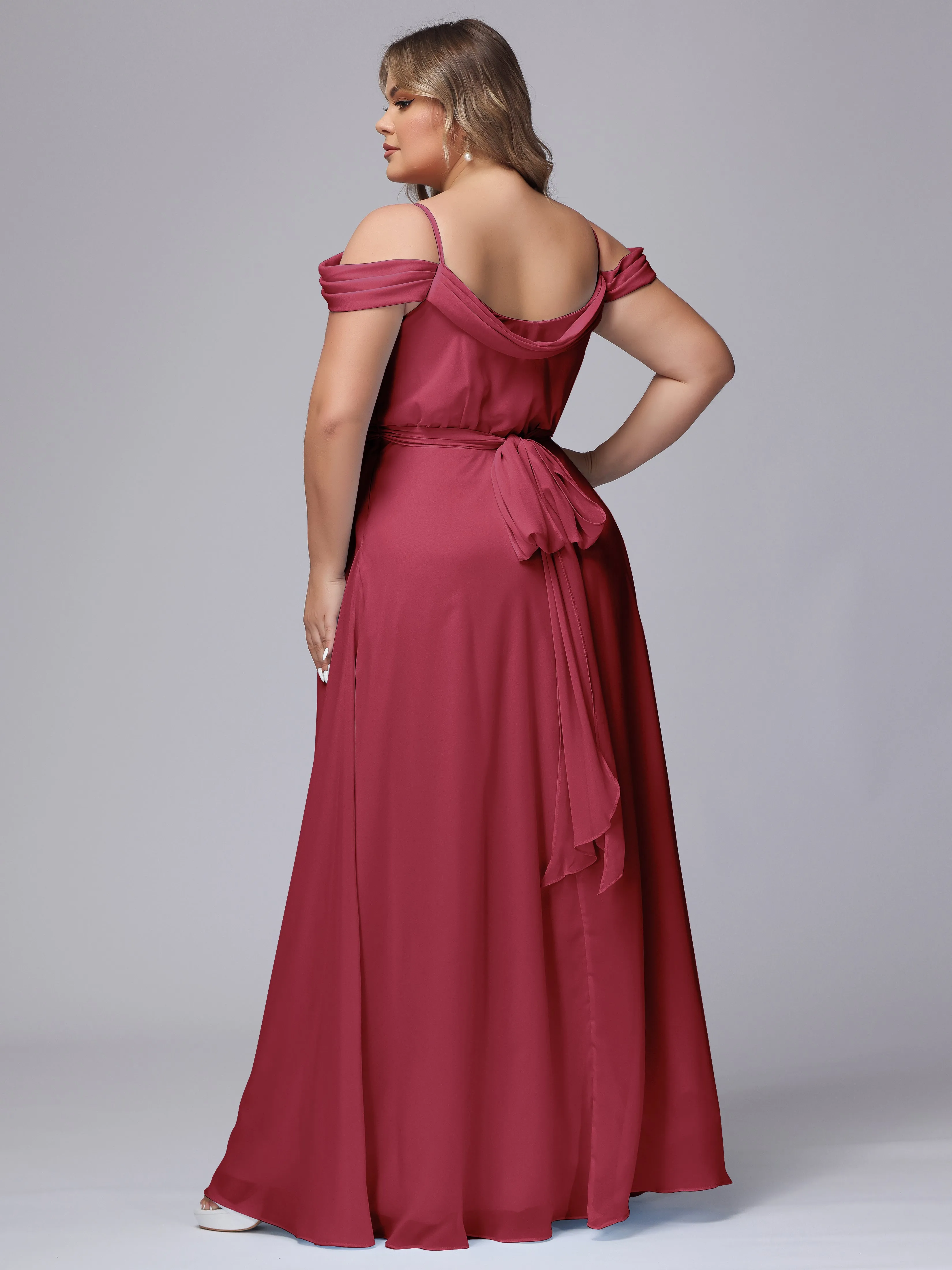 Off The Shoulder Chiffon Plus Size  Long Bridesmaid Dresses