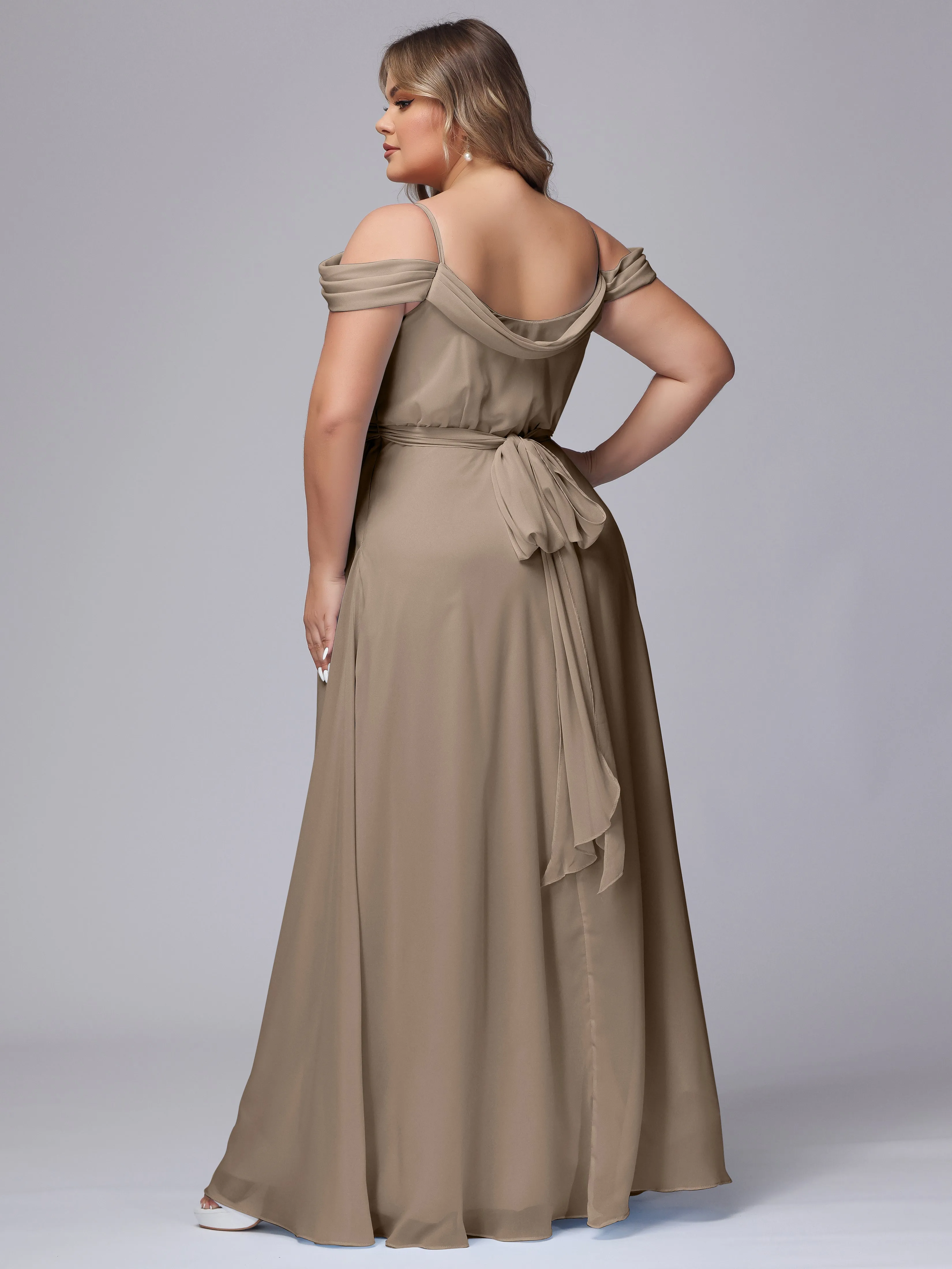 Off The Shoulder Chiffon Plus Size  Long Bridesmaid Dresses