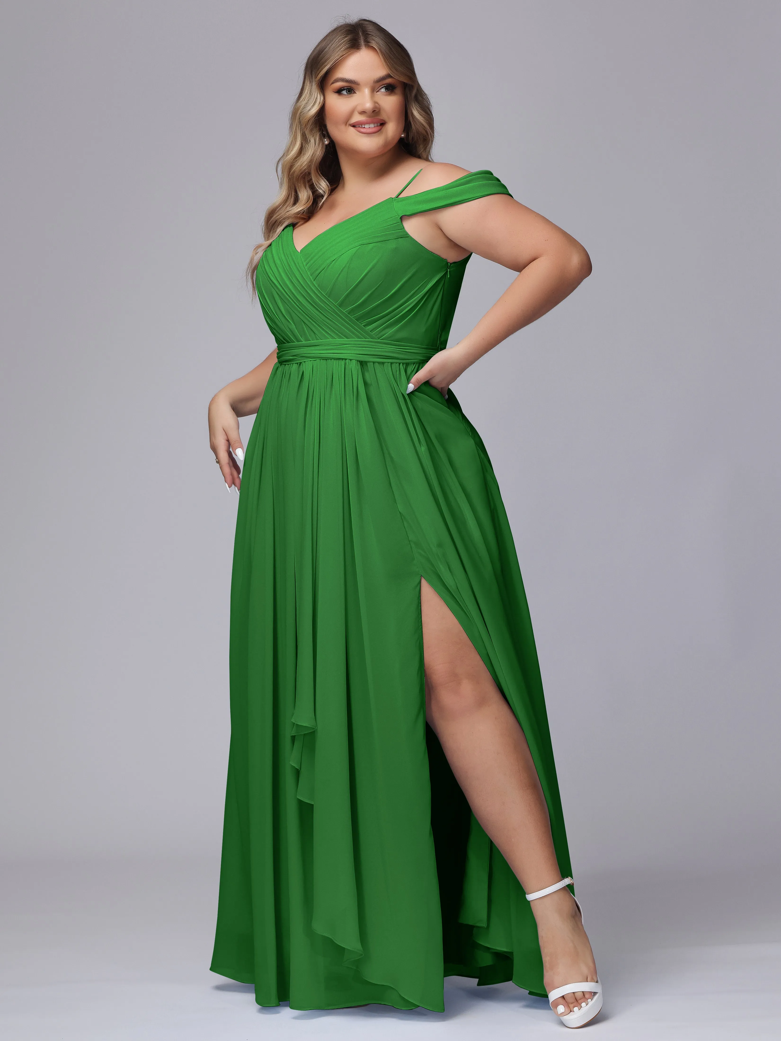 Off The Shoulder Chiffon Plus Size  Long Bridesmaid Dresses
