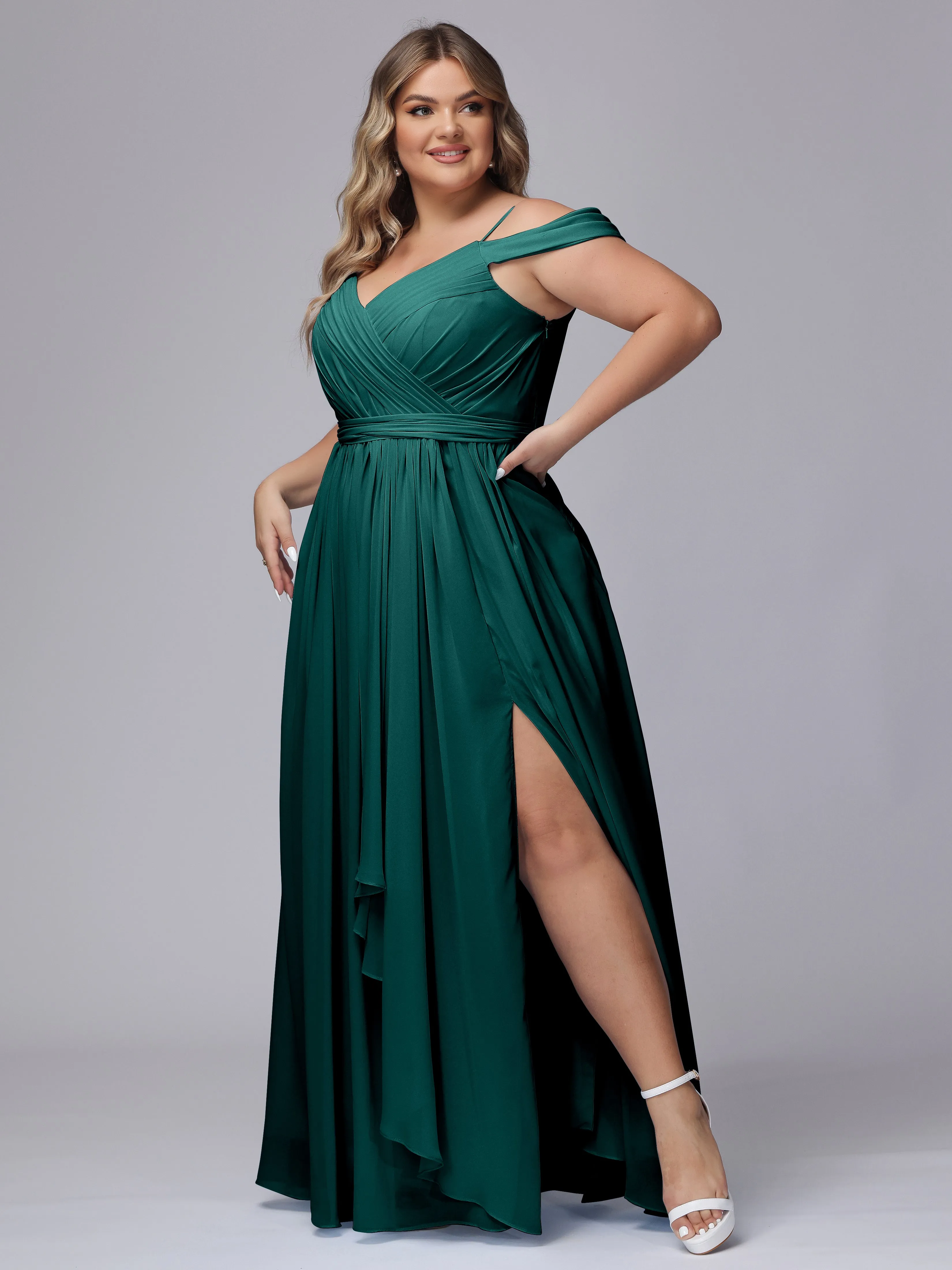 Off The Shoulder Chiffon Plus Size  Long Bridesmaid Dresses