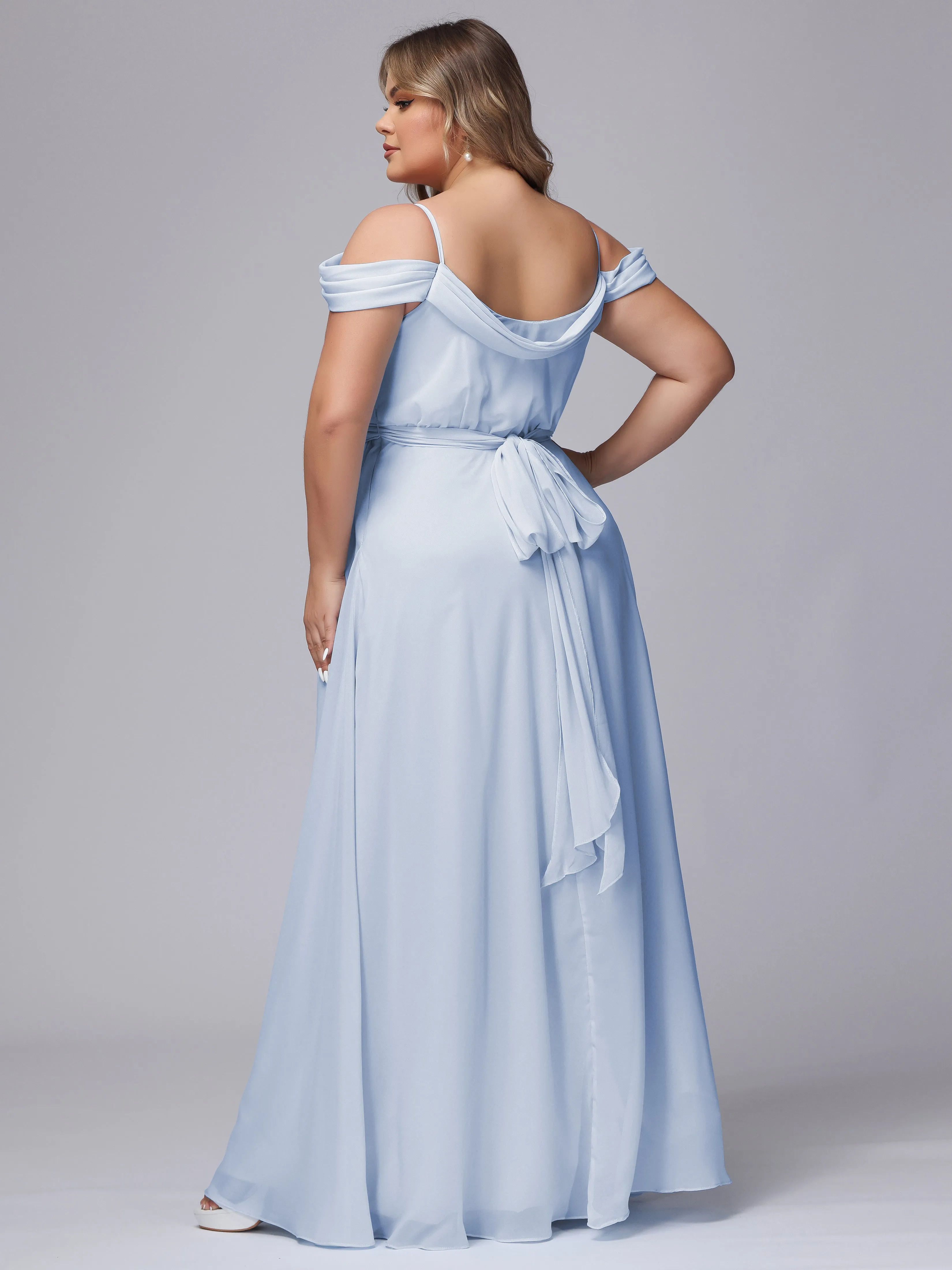 Off The Shoulder Chiffon Plus Size  Long Bridesmaid Dresses