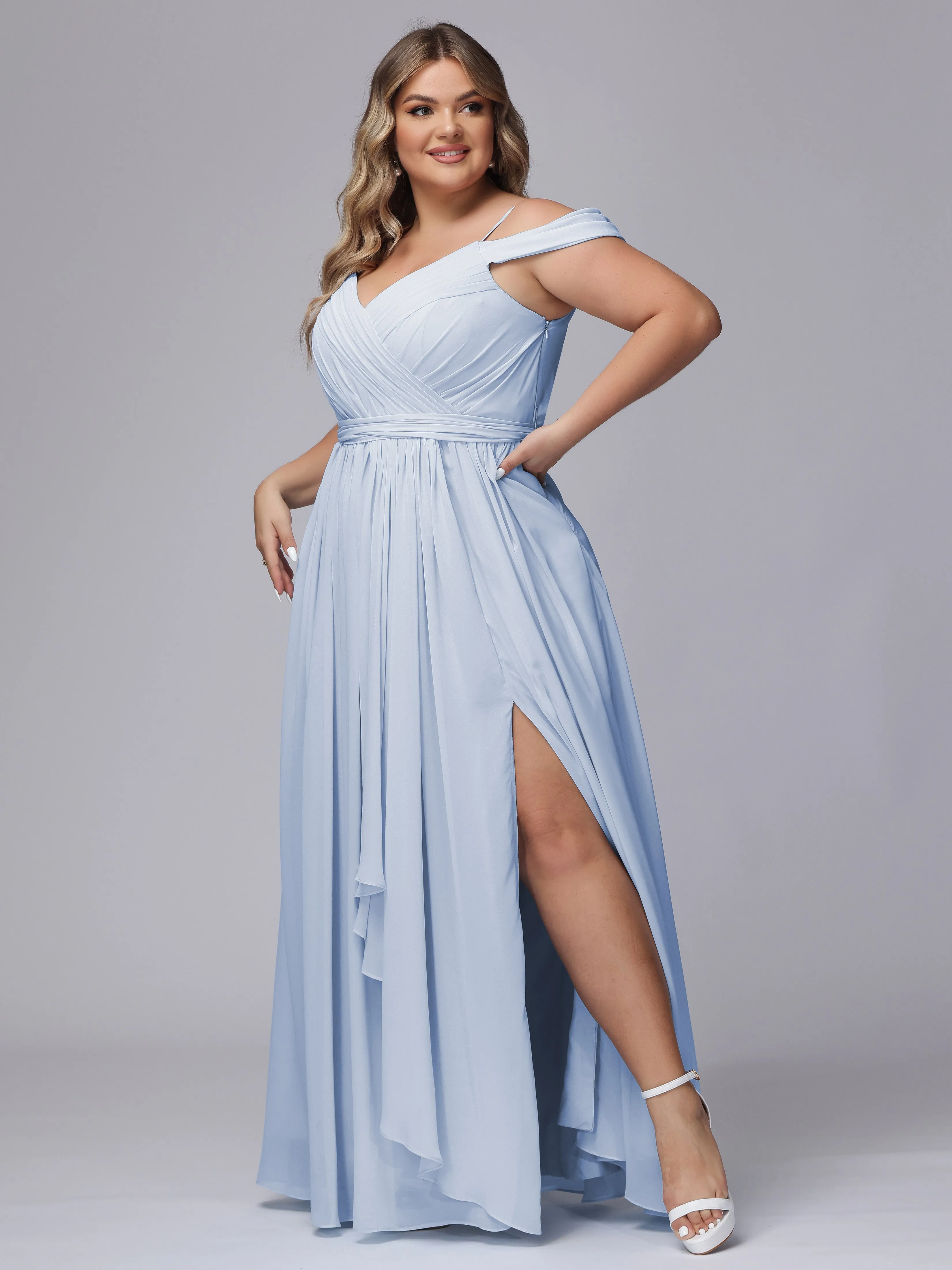 Off The Shoulder Chiffon Plus Size  Long Bridesmaid Dresses