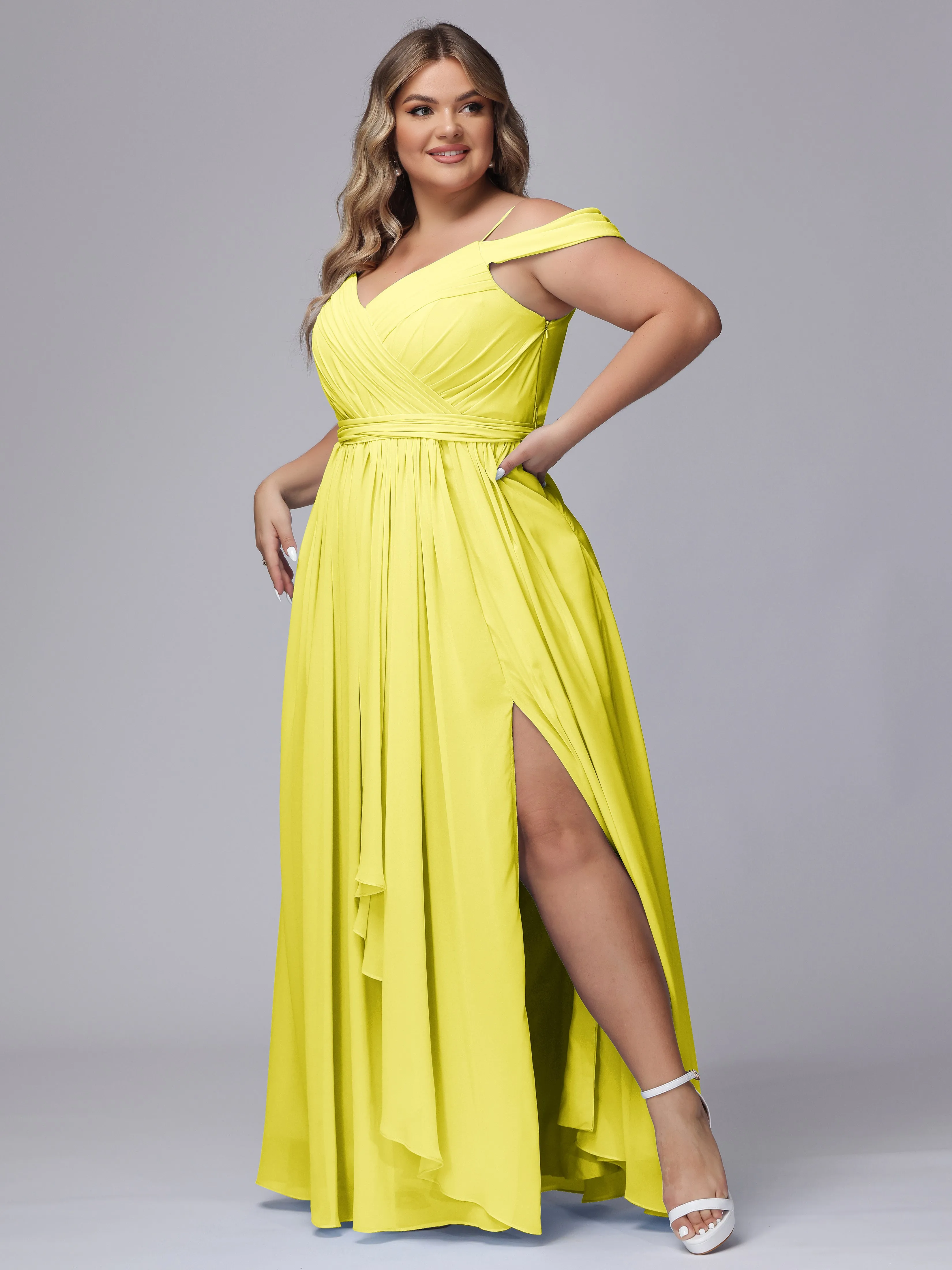 Off The Shoulder Chiffon Plus Size  Long Bridesmaid Dresses