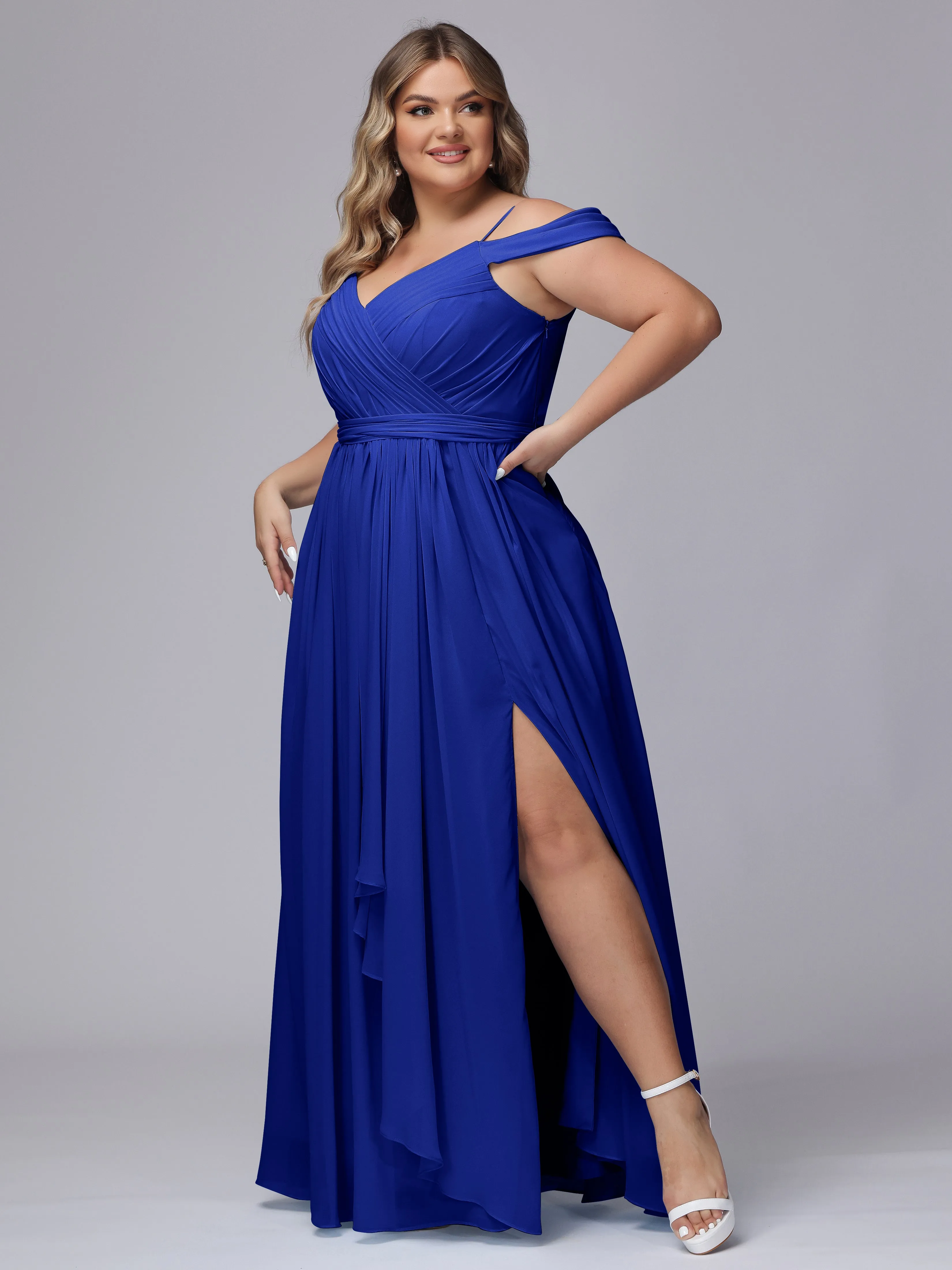 Off The Shoulder Chiffon Plus Size  Long Bridesmaid Dresses