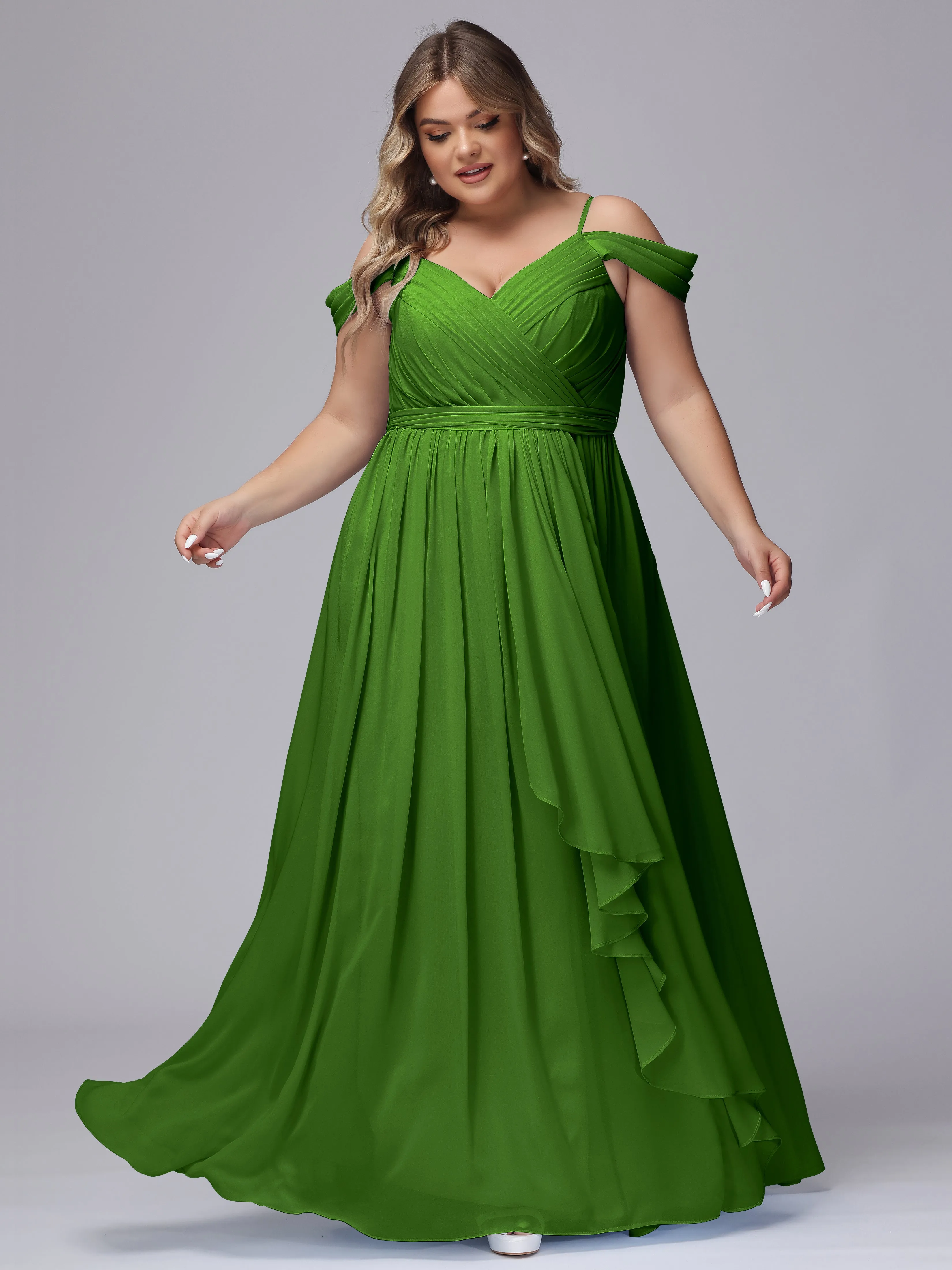 Off The Shoulder Chiffon Plus Size  Long Bridesmaid Dresses