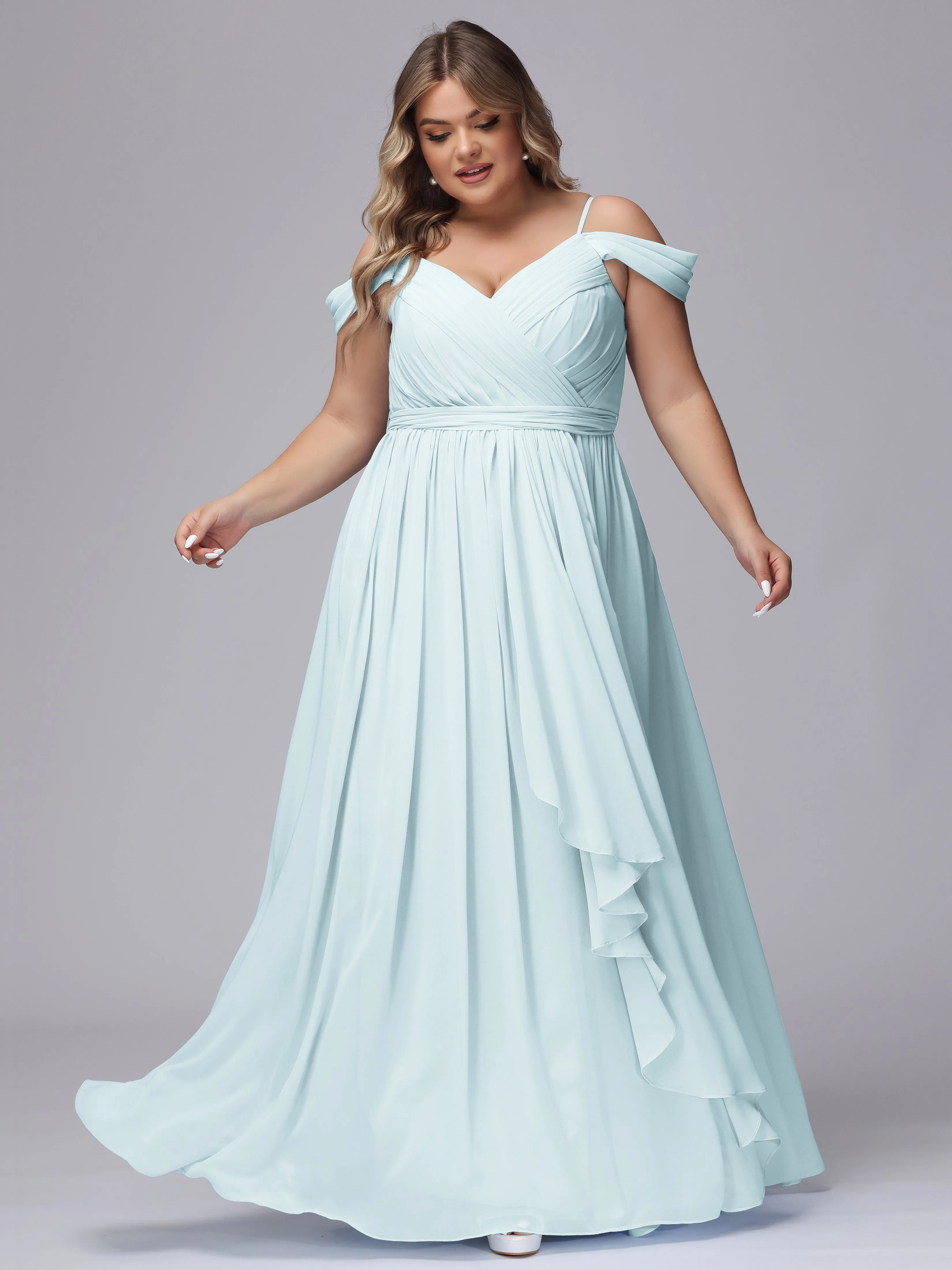 Off The Shoulder Chiffon Plus Size  Long Bridesmaid Dresses