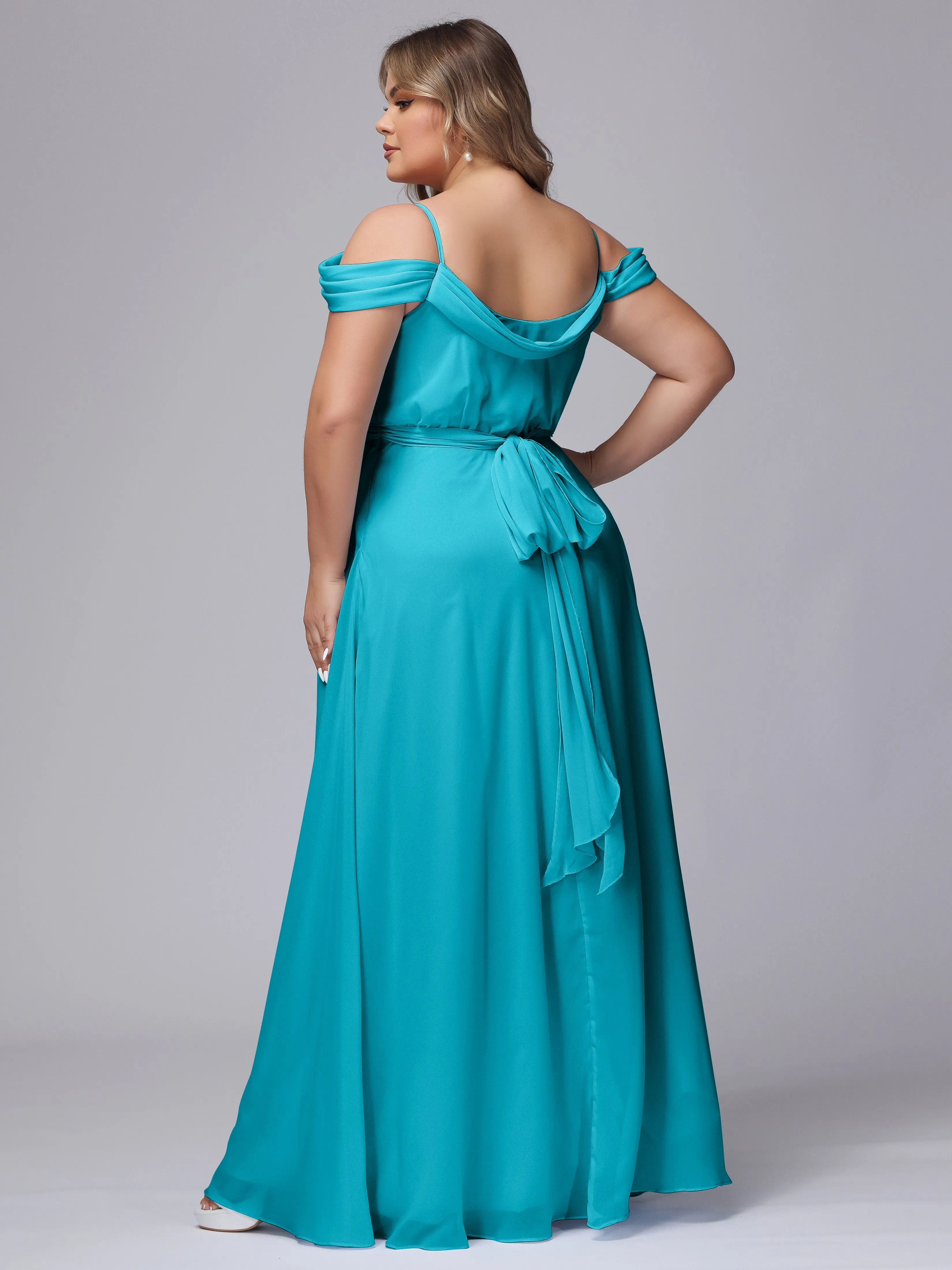 Off The Shoulder Chiffon Plus Size  Long Bridesmaid Dresses