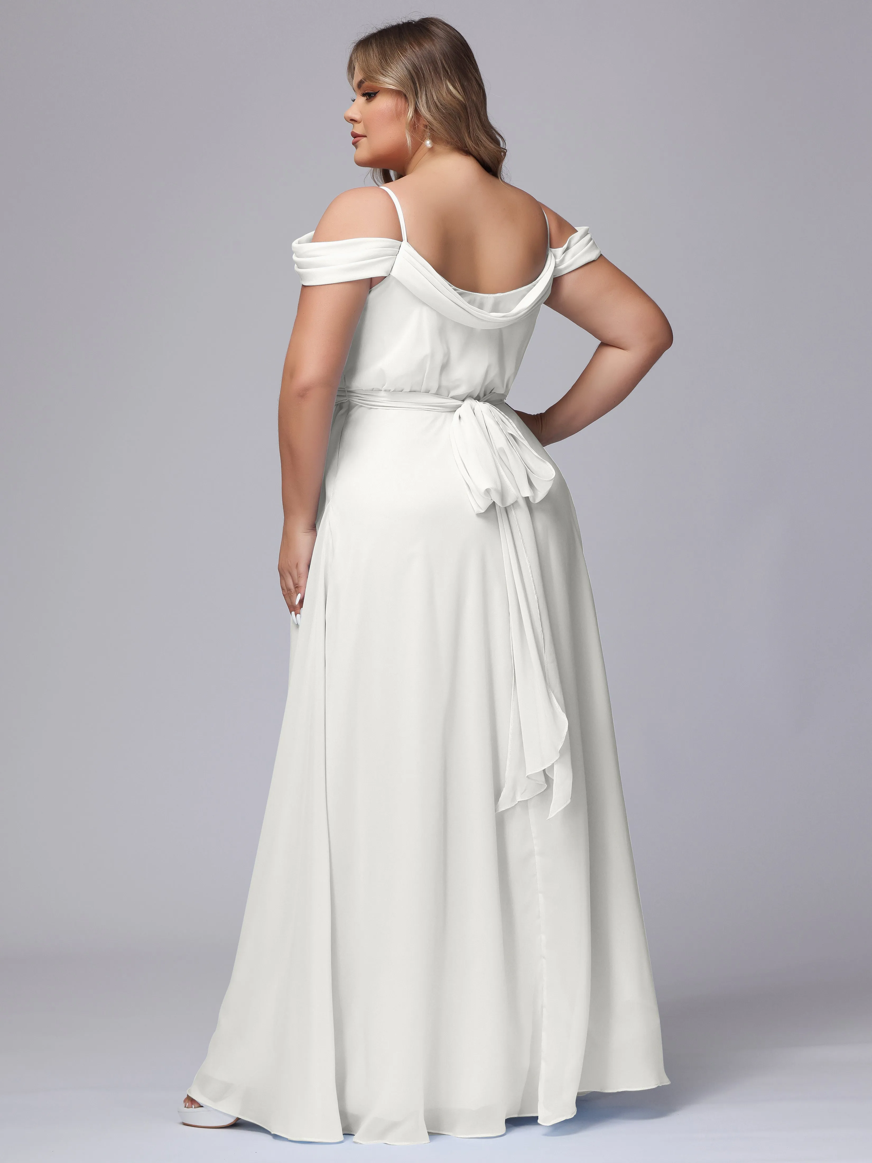 Off The Shoulder Chiffon Plus Size  Long Bridesmaid Dresses