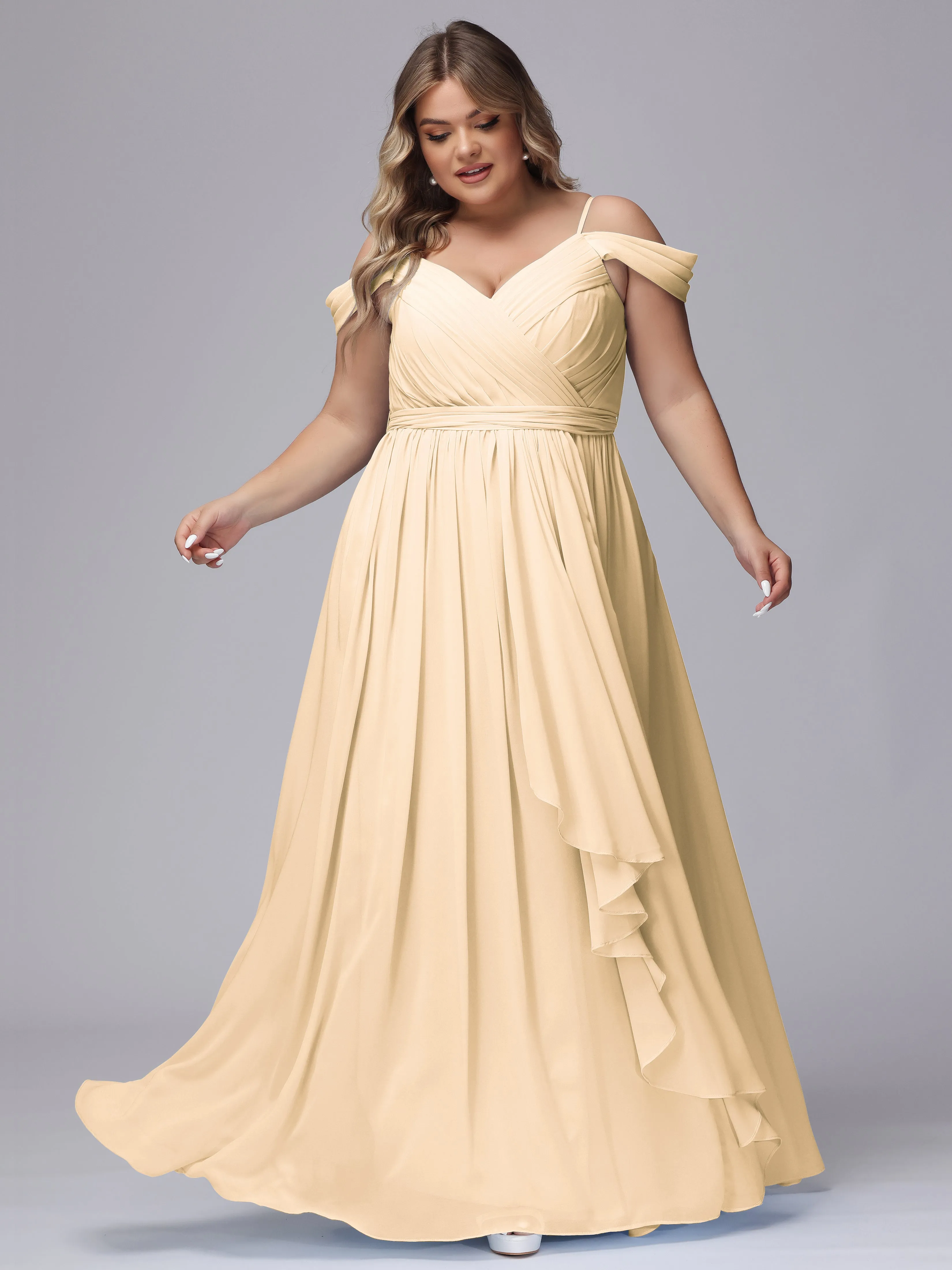 Off The Shoulder Chiffon Plus Size  Long Bridesmaid Dresses