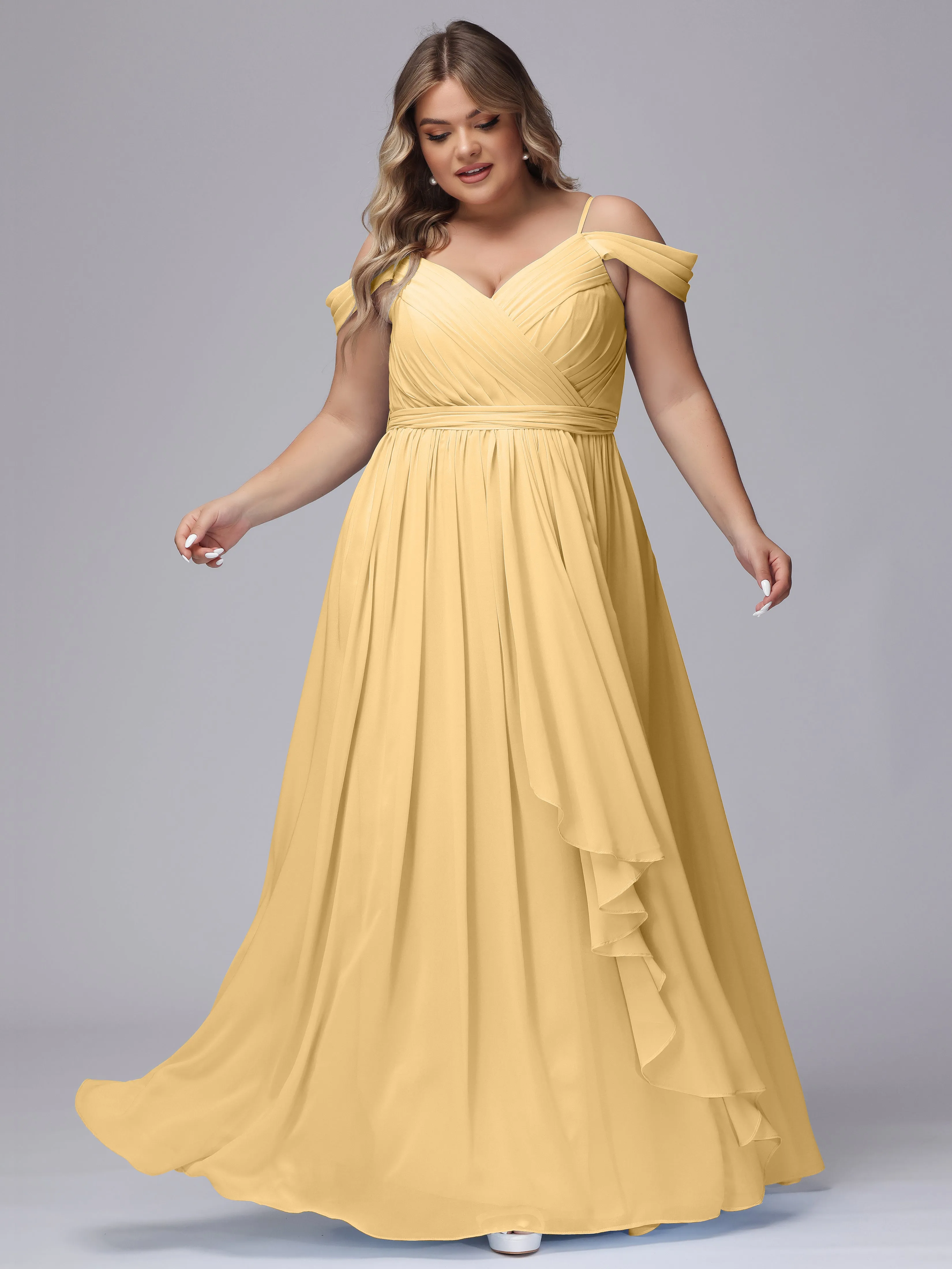 Off The Shoulder Chiffon Plus Size  Long Bridesmaid Dresses