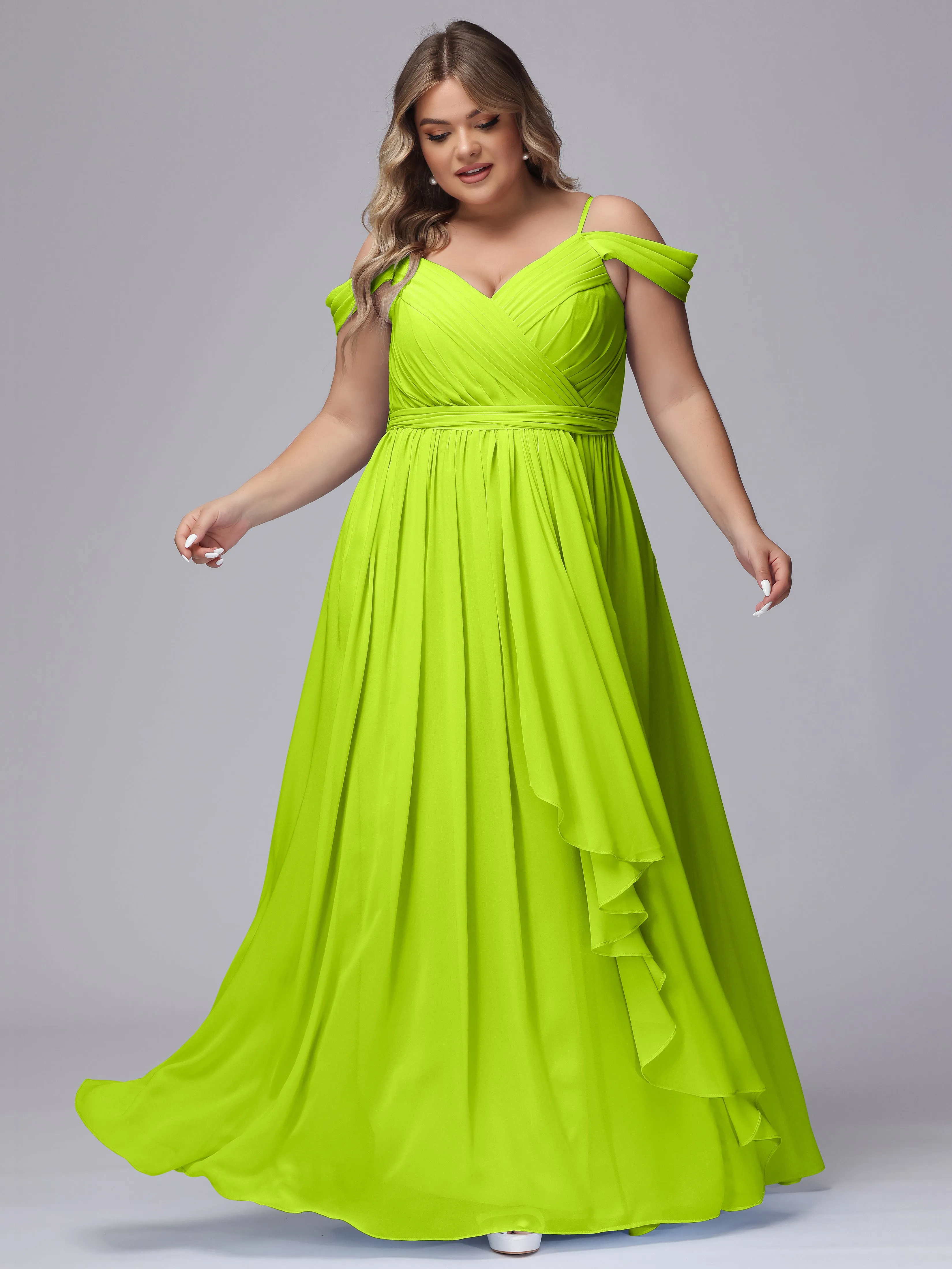 Off The Shoulder Chiffon Plus Size  Long Bridesmaid Dresses