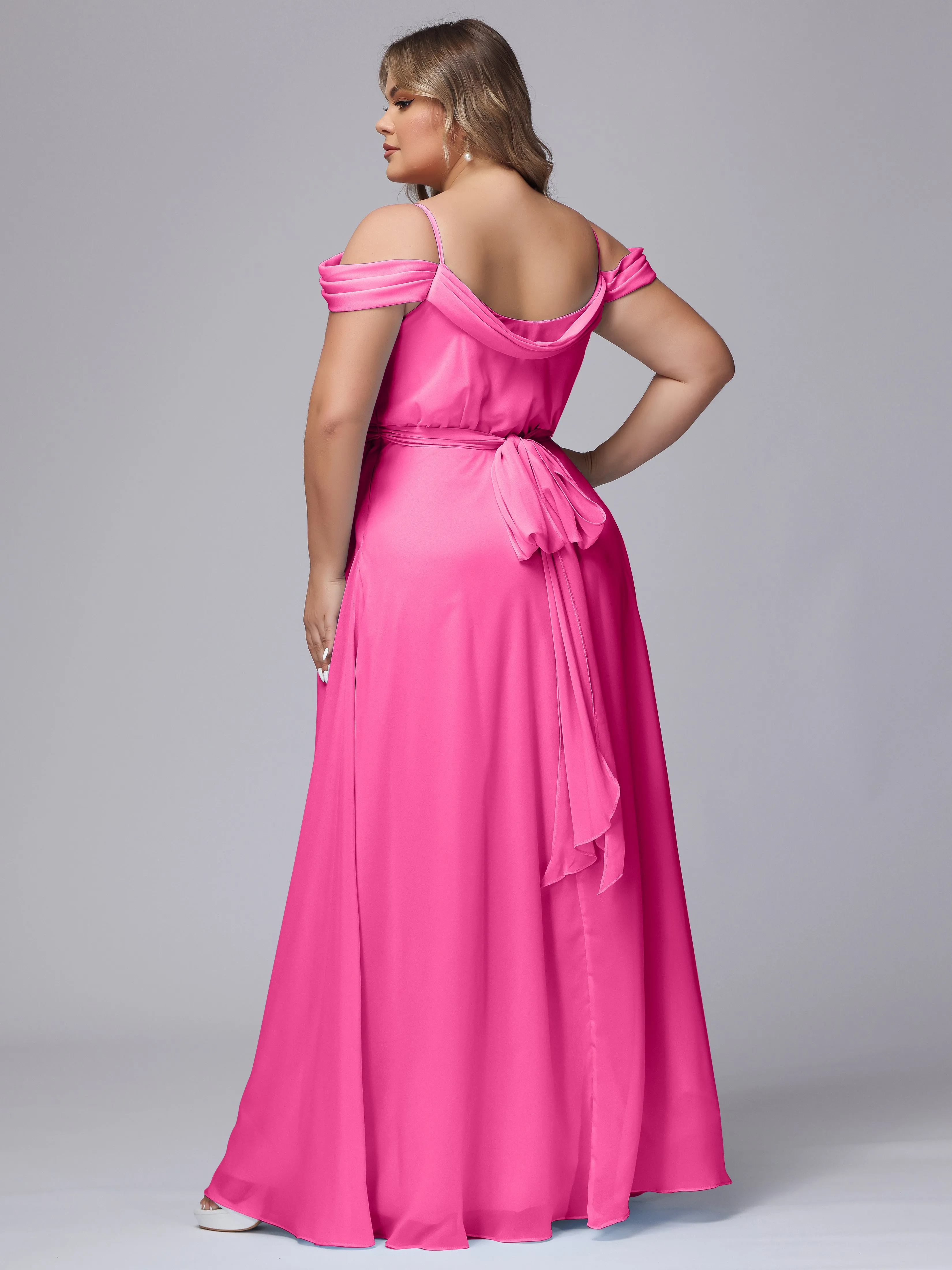 Off The Shoulder Chiffon Plus Size  Long Bridesmaid Dresses