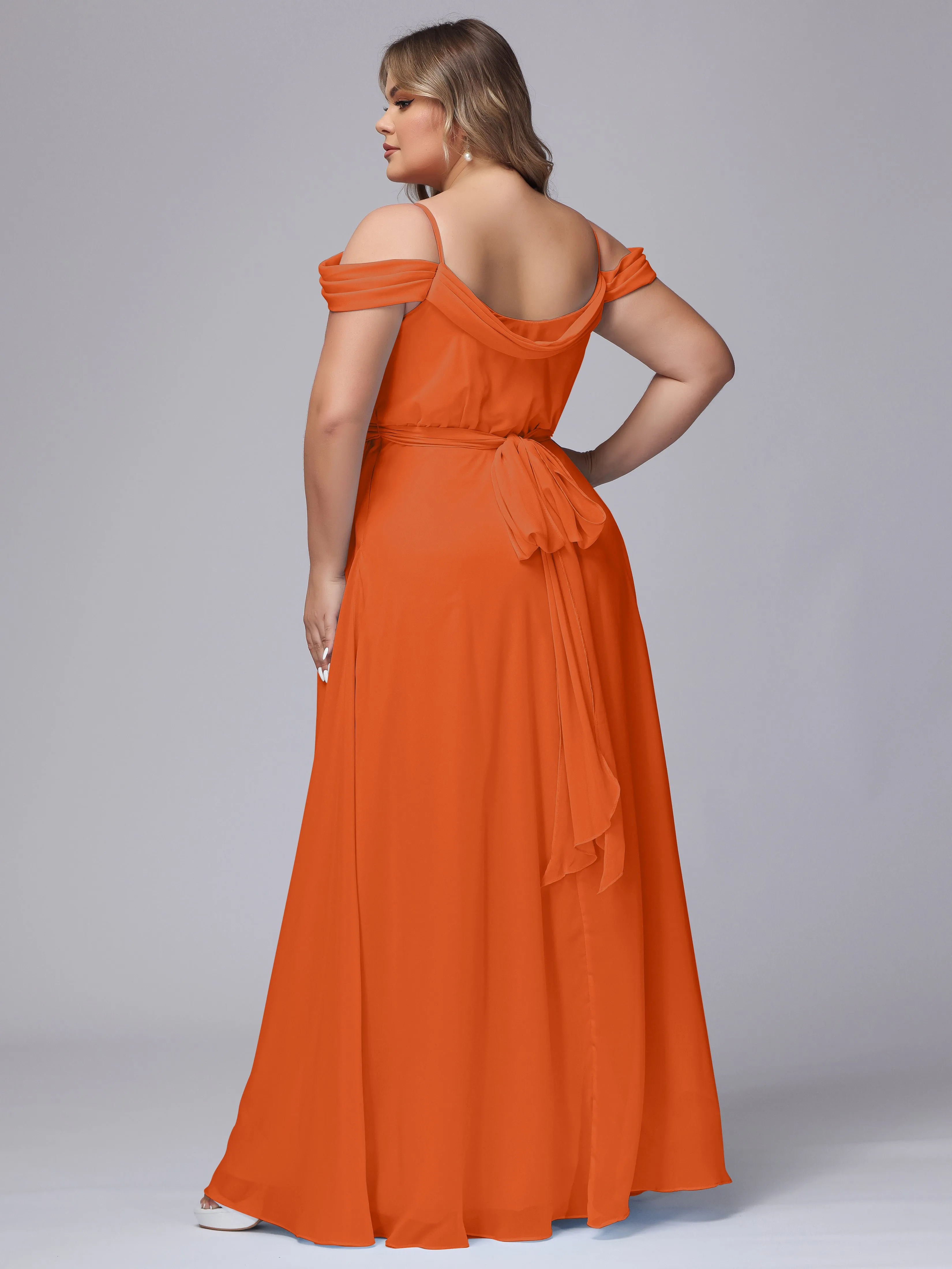 Off The Shoulder Chiffon Plus Size  Long Bridesmaid Dresses
