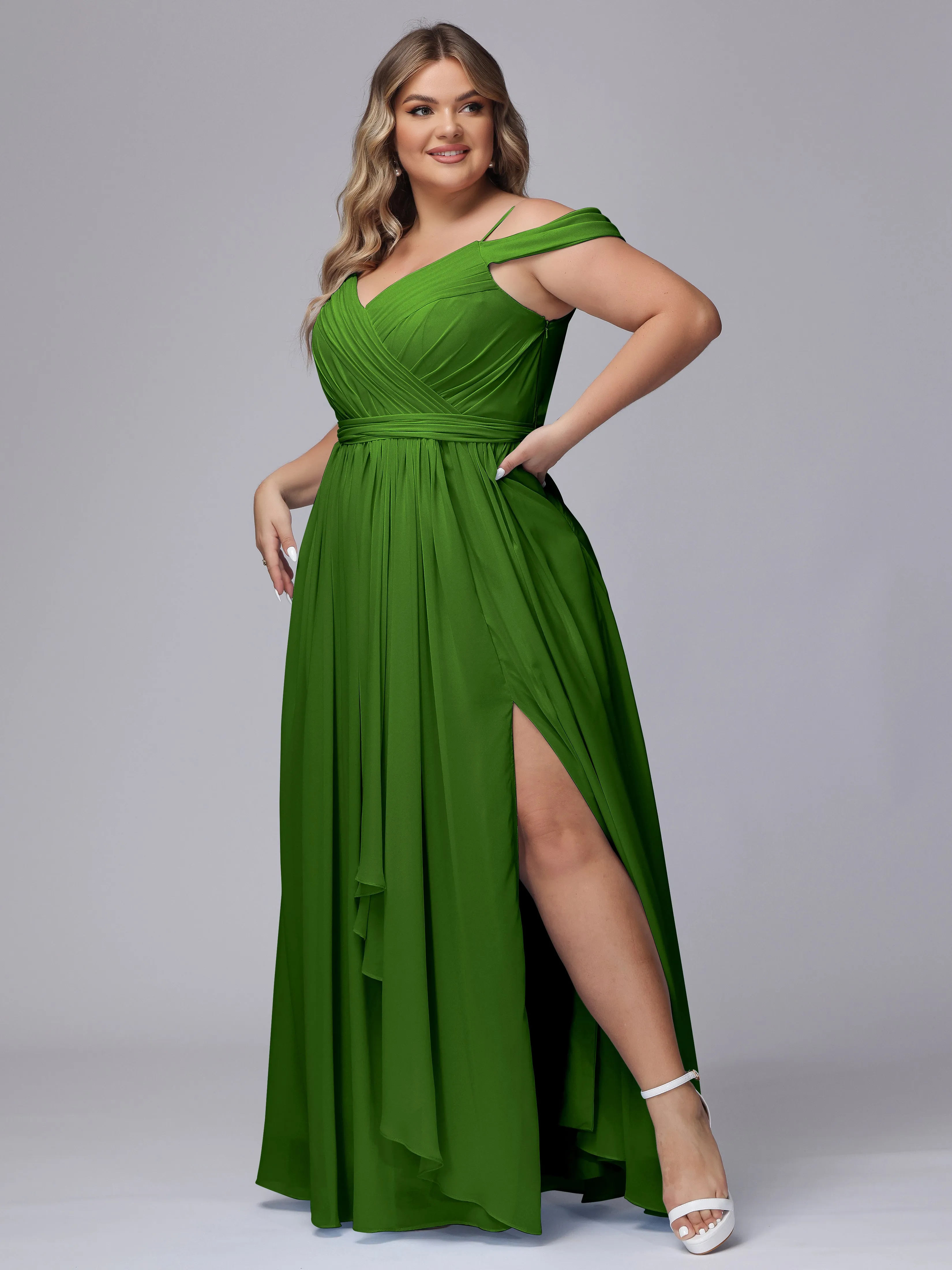 Off The Shoulder Chiffon Plus Size  Long Bridesmaid Dresses