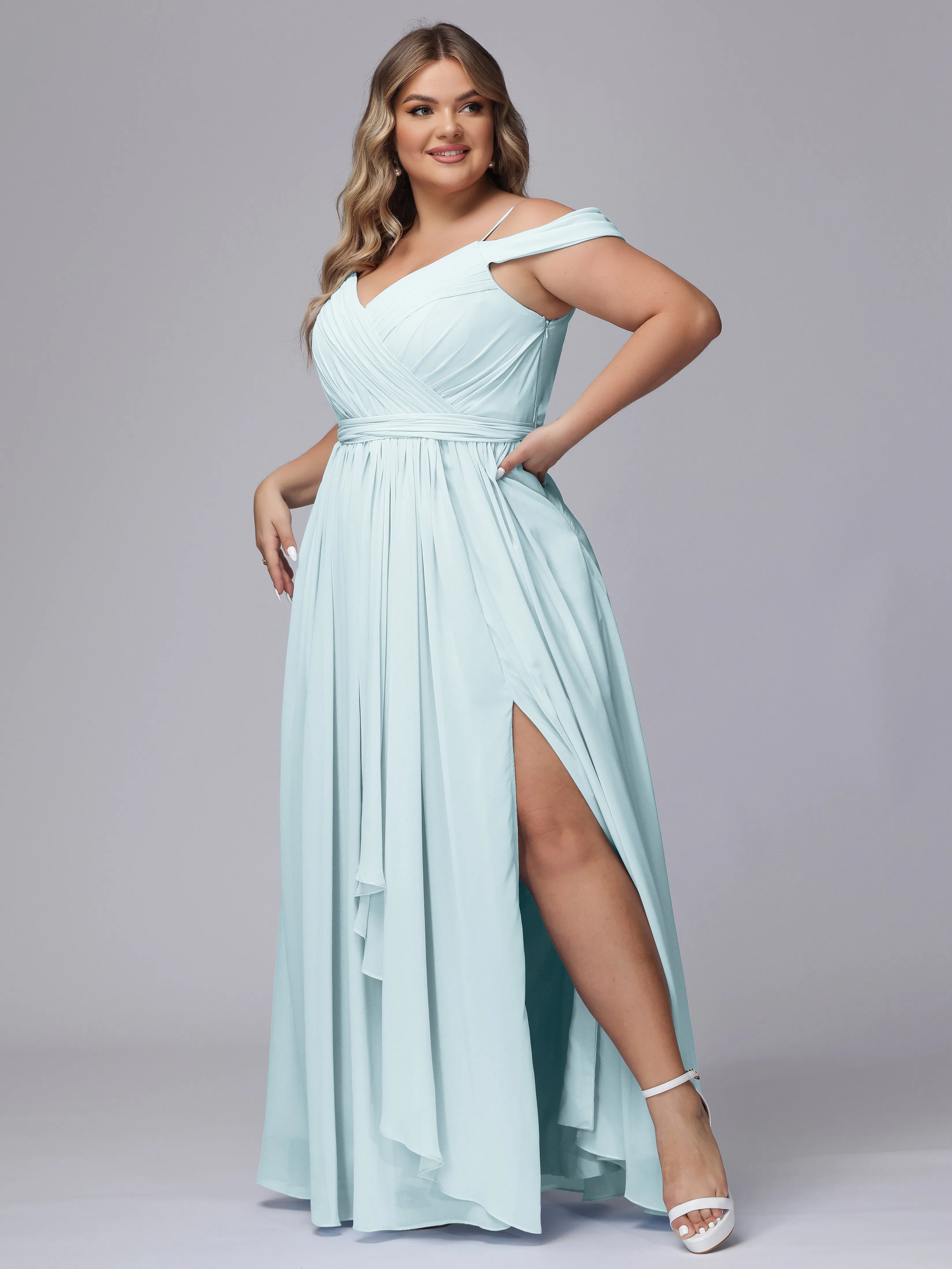 Off The Shoulder Chiffon Plus Size  Long Bridesmaid Dresses