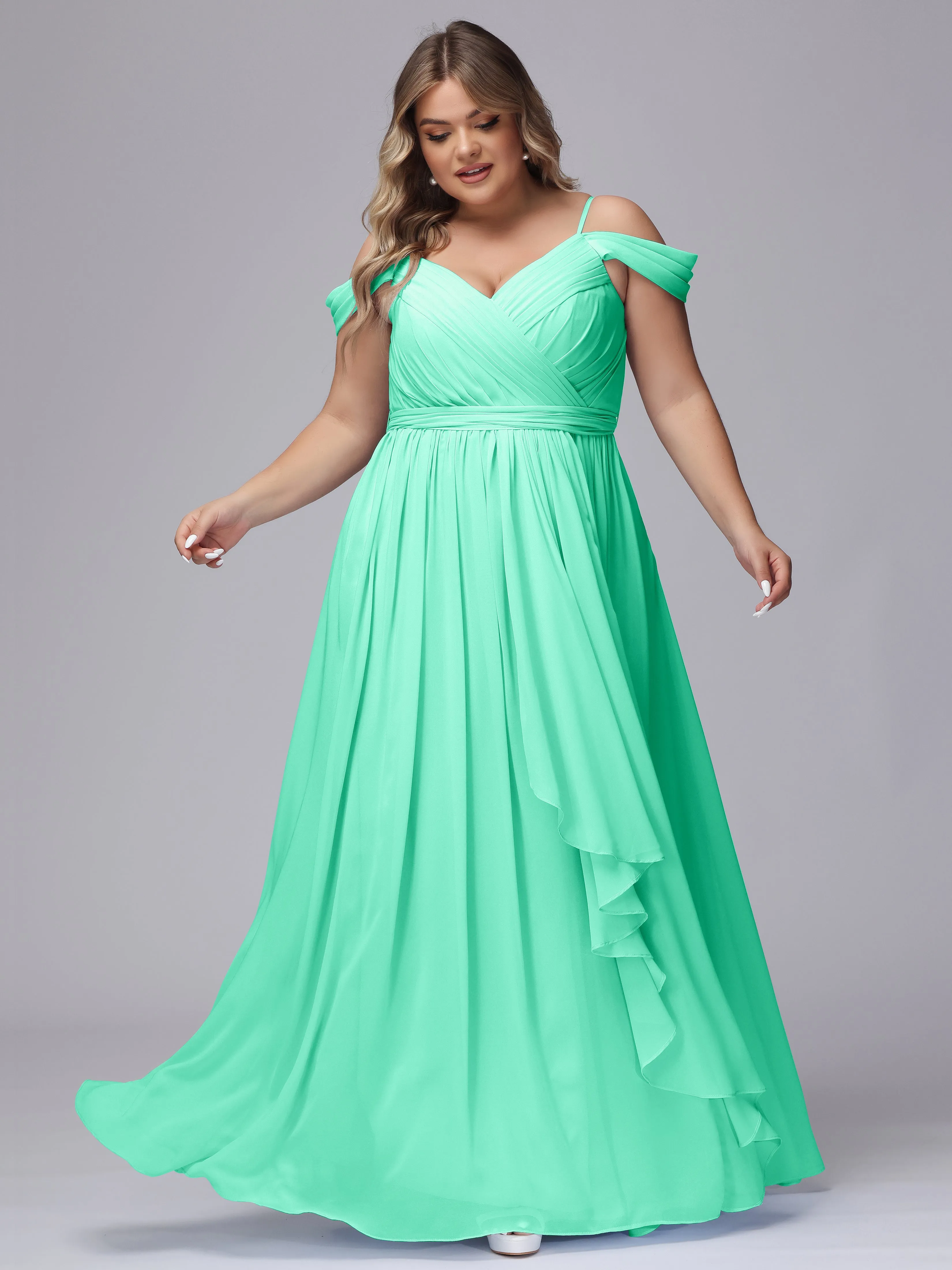 Off The Shoulder Chiffon Plus Size  Long Bridesmaid Dresses