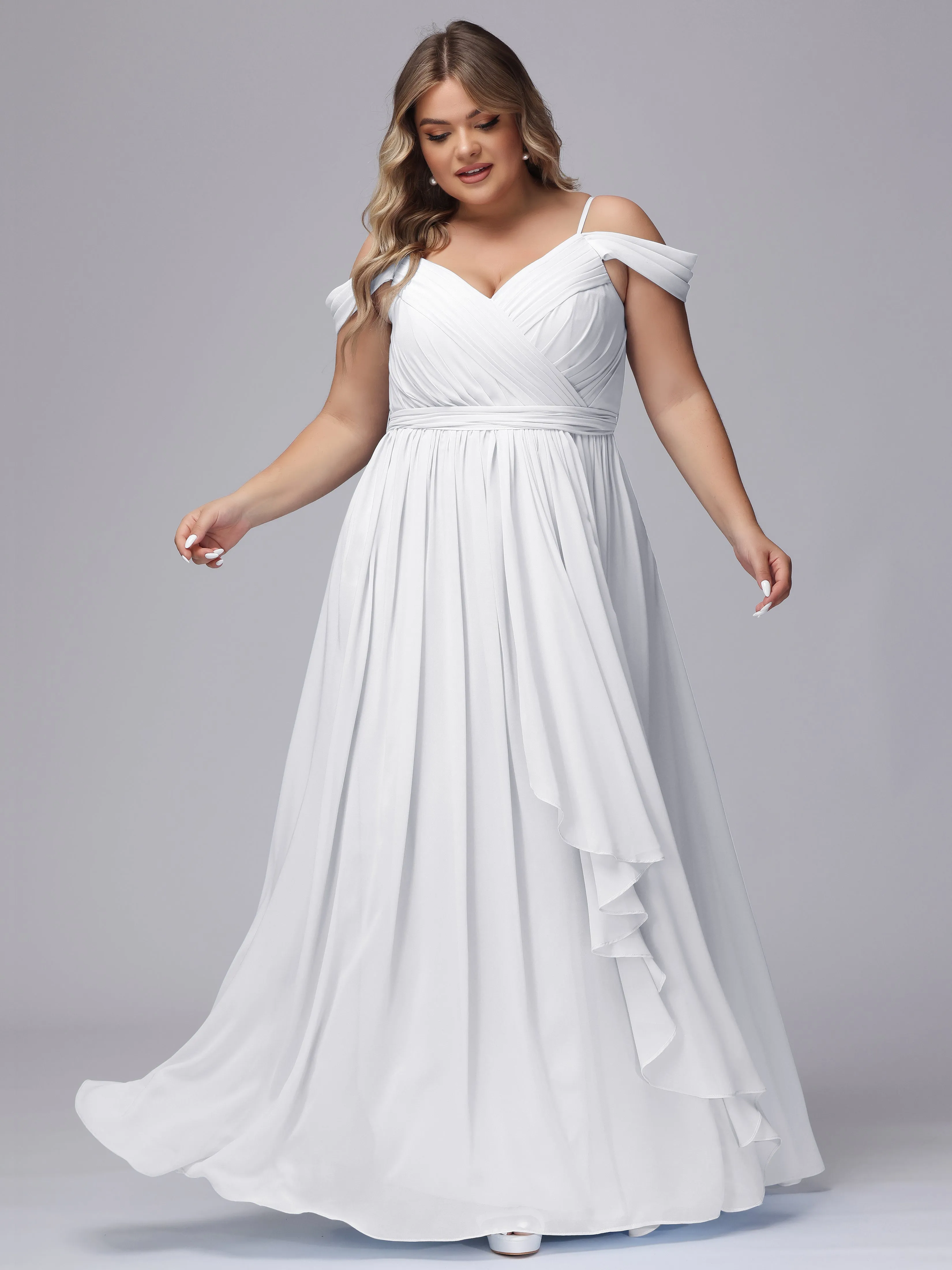 Off The Shoulder Chiffon Plus Size  Long Bridesmaid Dresses
