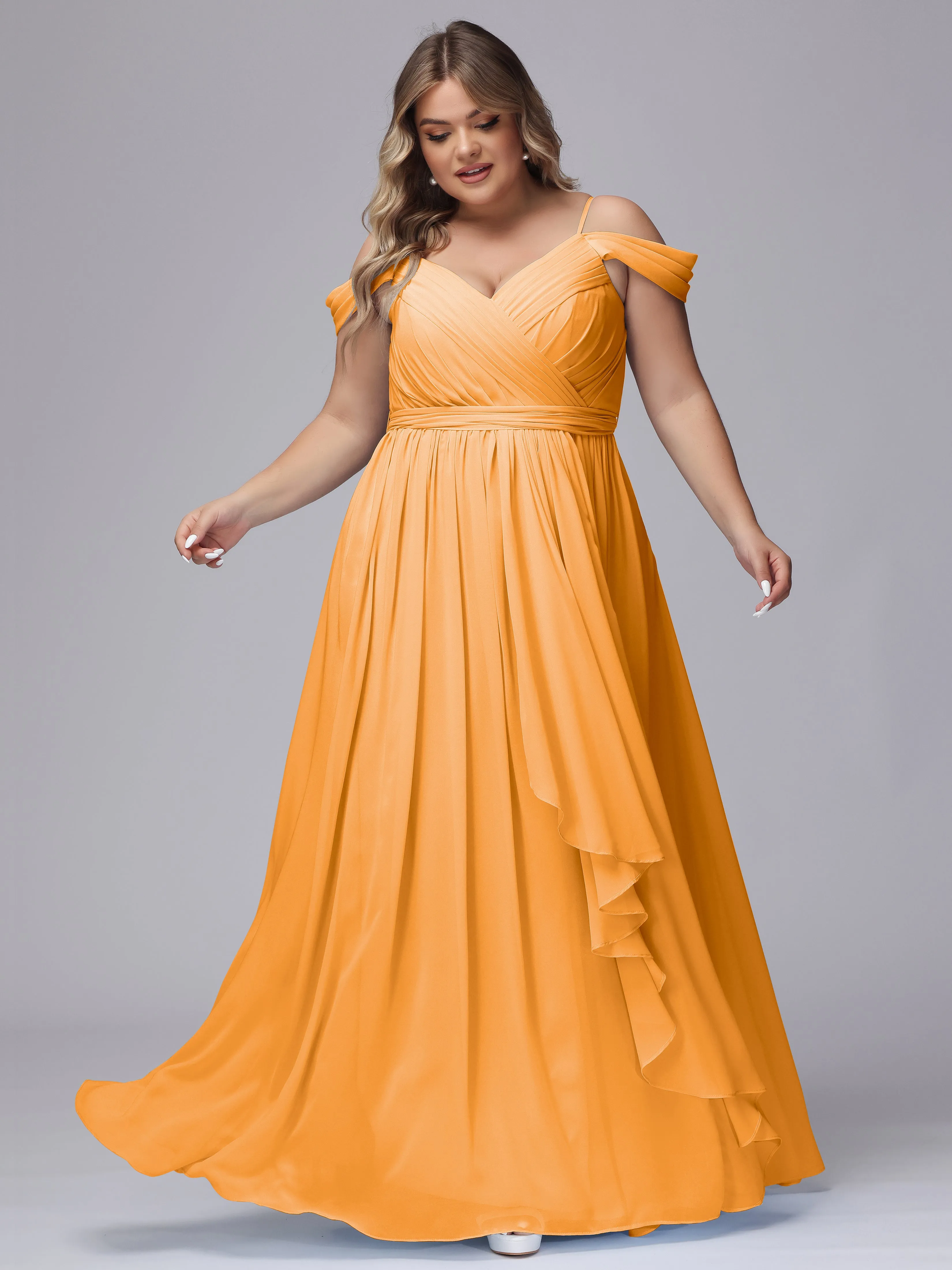 Off The Shoulder Chiffon Plus Size  Long Bridesmaid Dresses