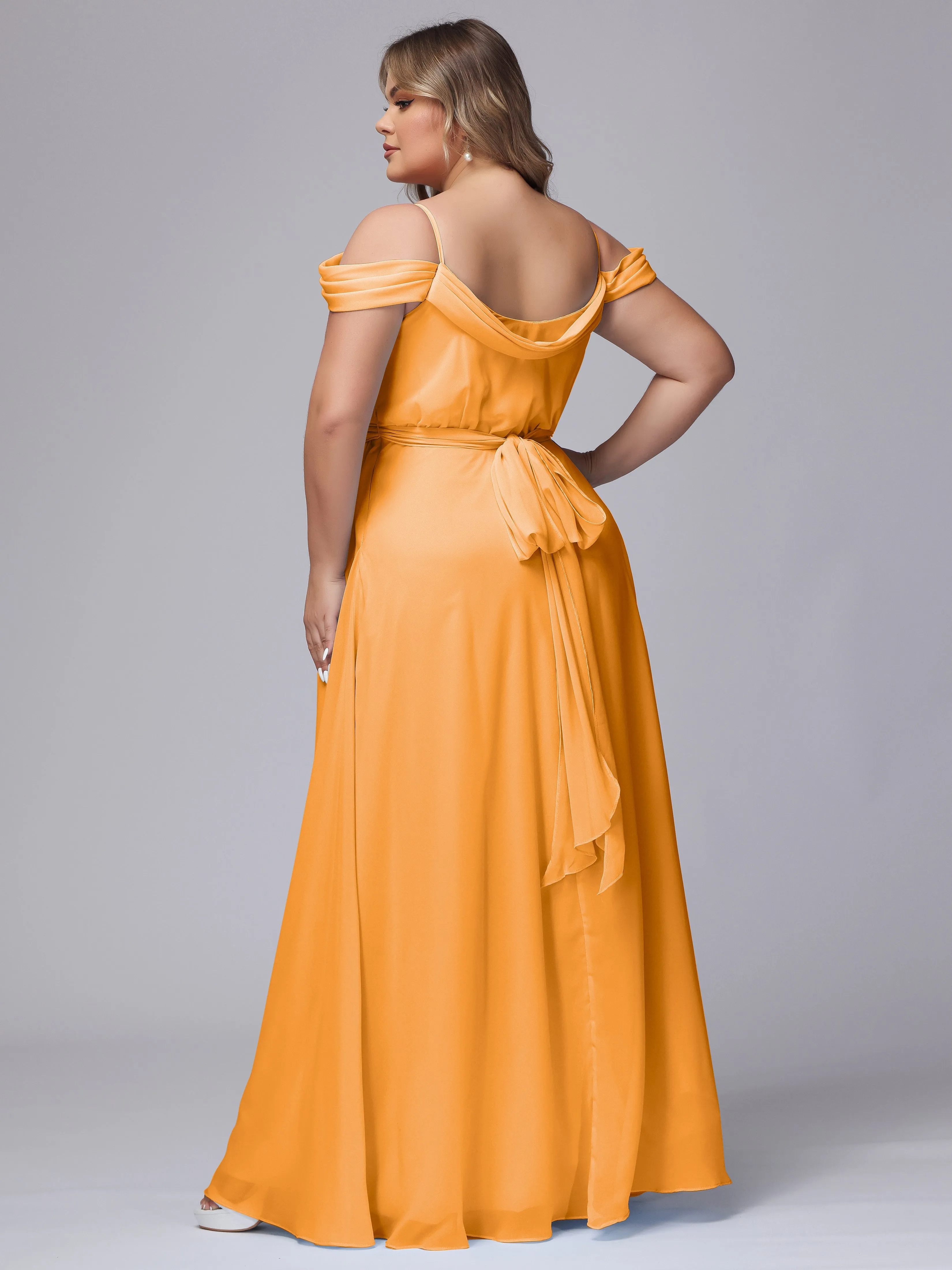 Off The Shoulder Chiffon Plus Size  Long Bridesmaid Dresses