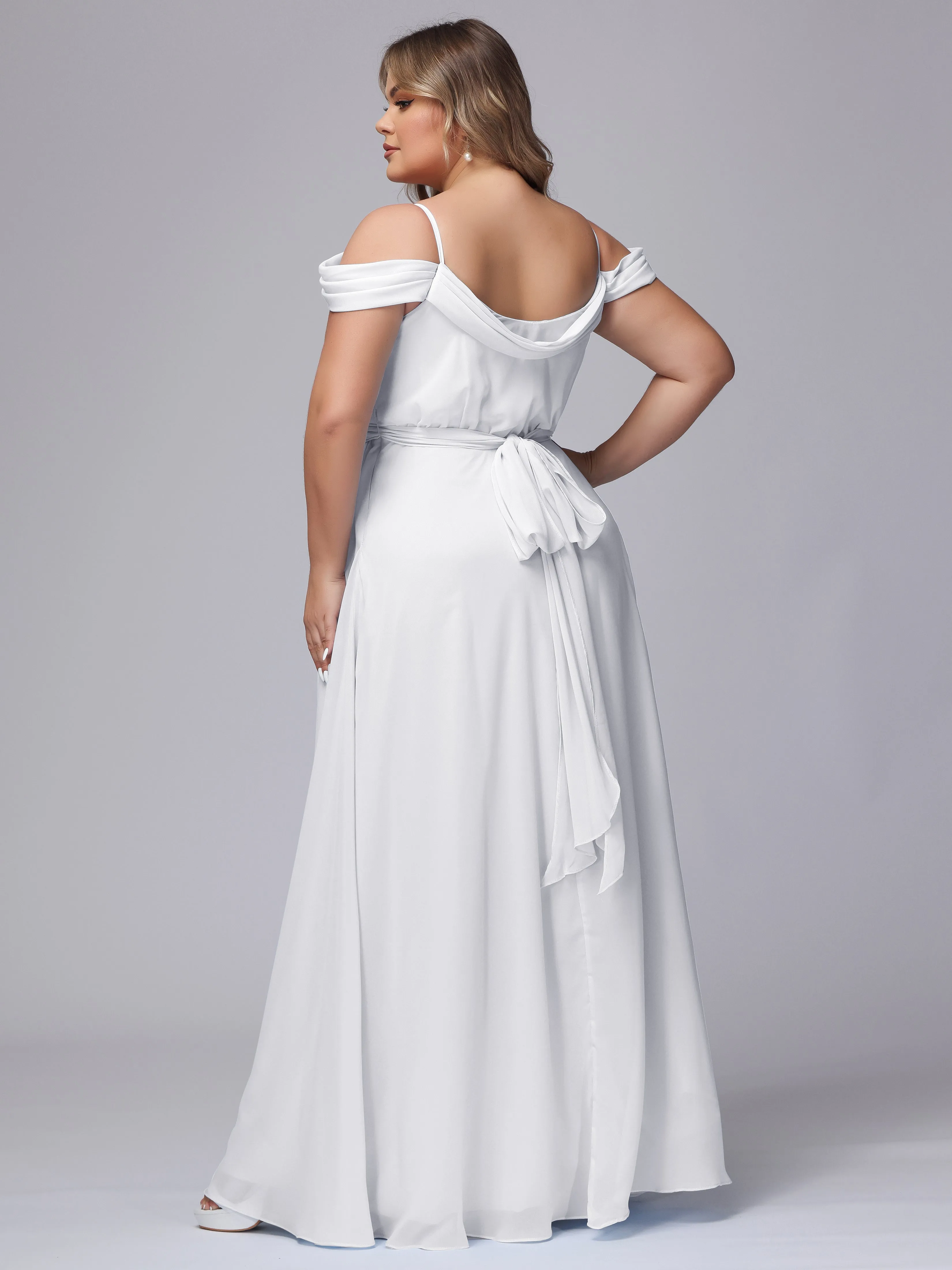Off The Shoulder Chiffon Plus Size  Long Bridesmaid Dresses
